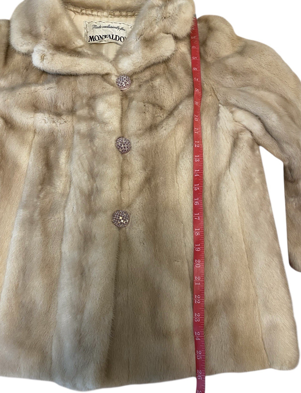 VTG 26” Natural Tourmaline Mink Fur Swing Coat Women’s Sz S/M Montaldos