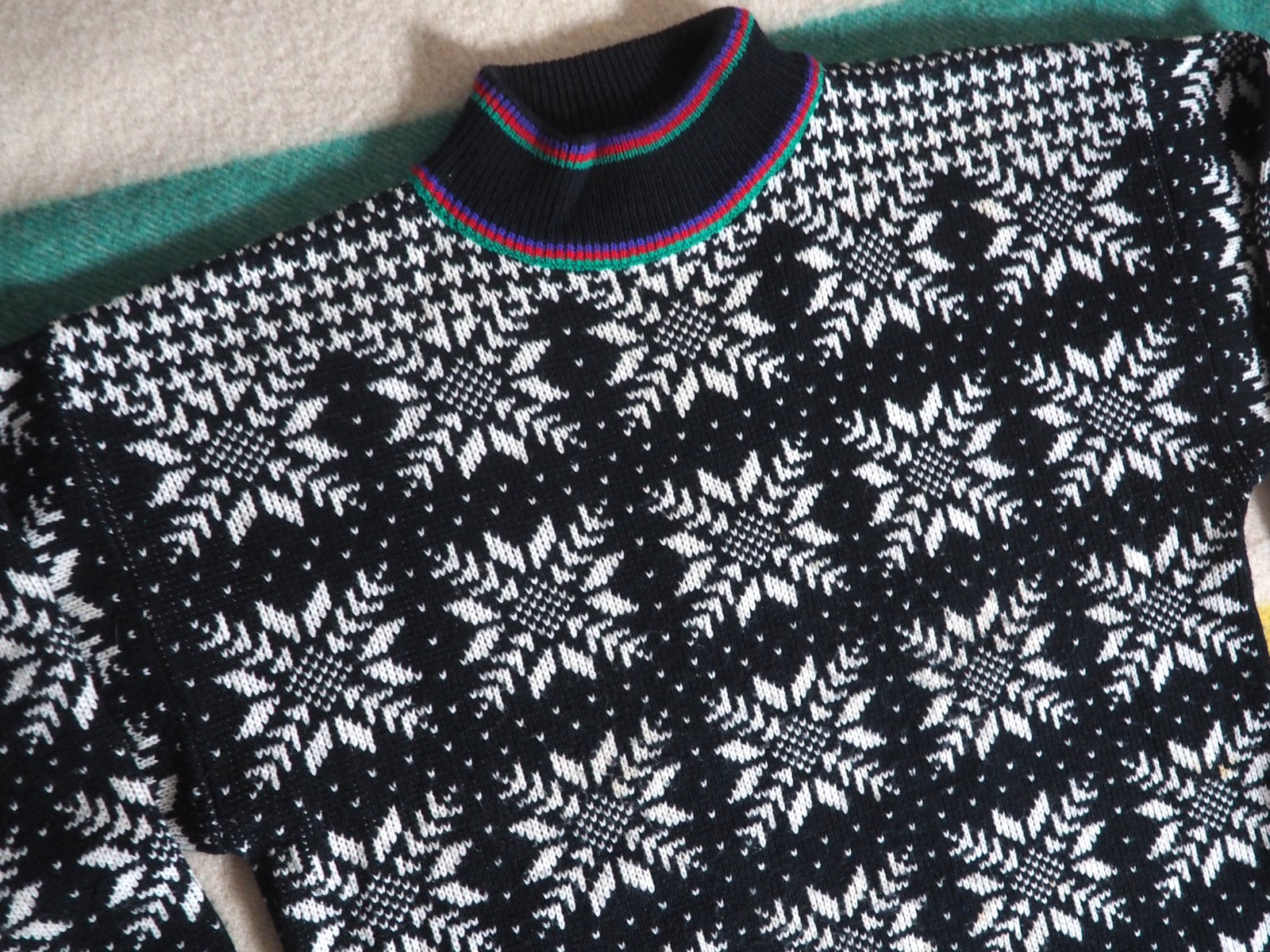 VTG 80s Objectives Black White Nordic Ski Retro Acrylic Pullover Sweater M