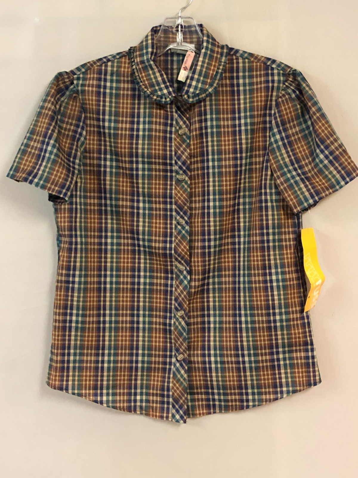 Vintage Russ Togs Plaid Button Down Top Deadstock Size 8 Shirt ILGWU USA