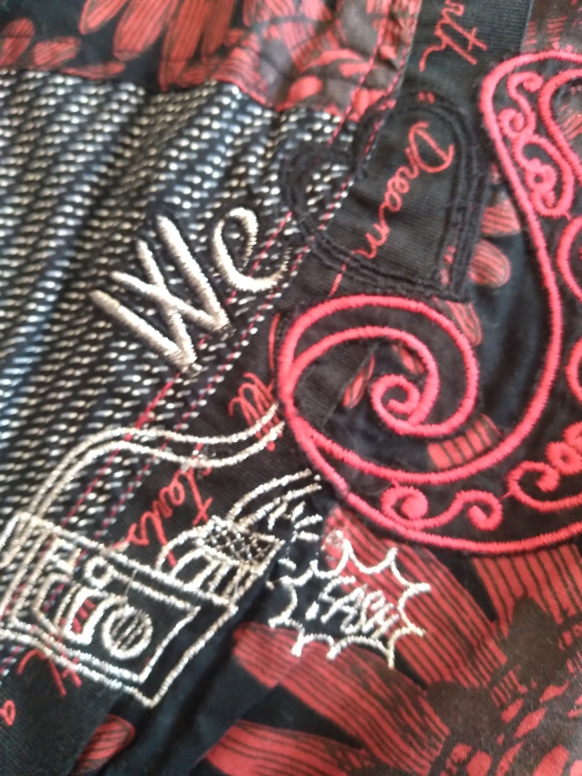 Vintage Desigual Dress Black Red Cotton Ruffle Hem Gothic Art Graffiti India
