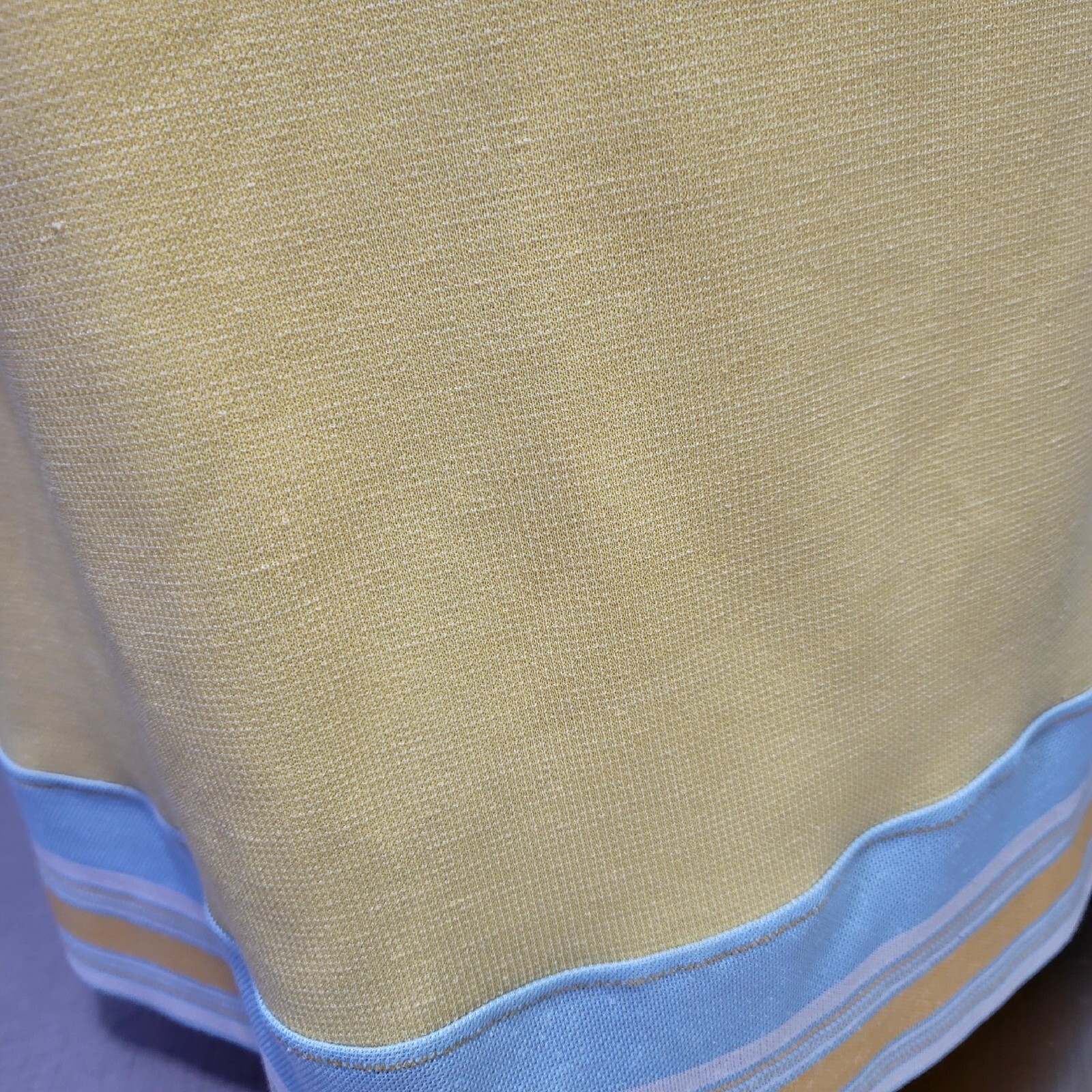 Vintage 60s 70s Maxi Dress Yellow Blue Striped Floral Applique Shawl Collar Mod