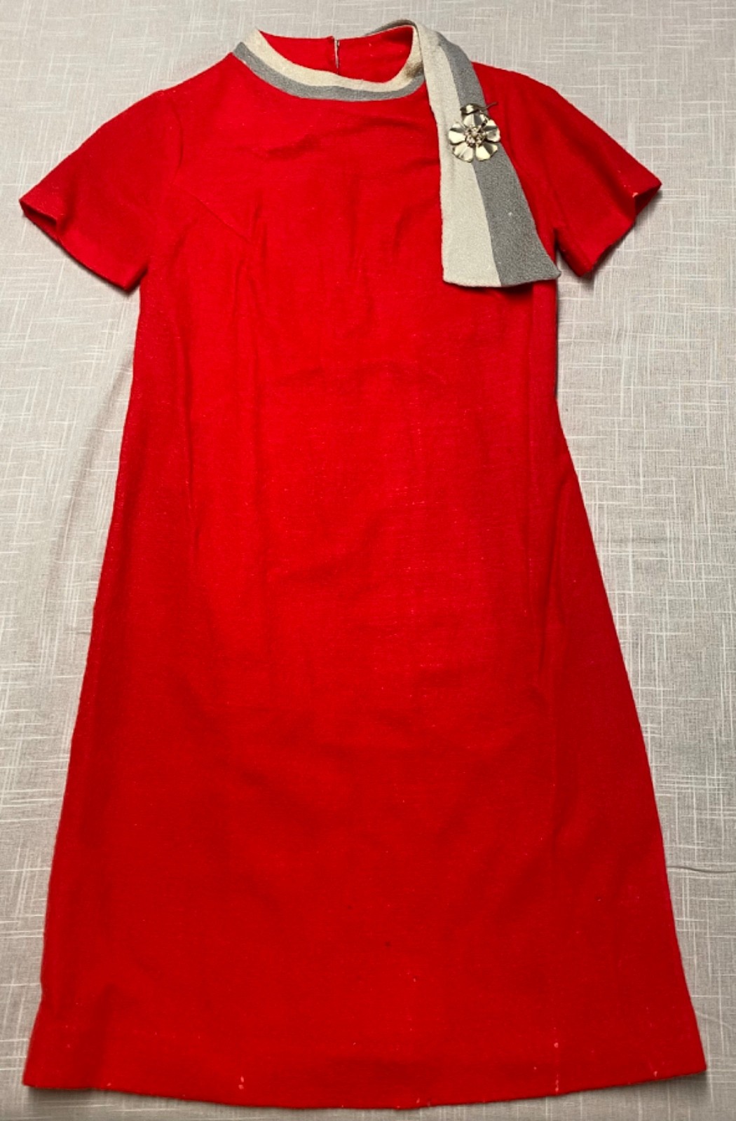 Vintage Dress Mod Go Go Mini 1960s Toni Todd Retro Shift w/ Pearl Flower Brooch
