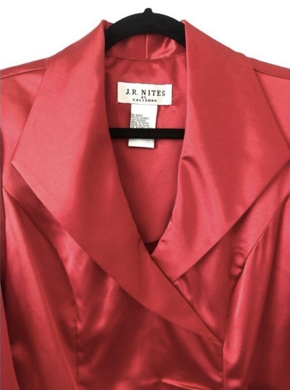 JR Nites By Caliendo Vintage 90s Holiday Red Satin Blazer Jacket Size 12