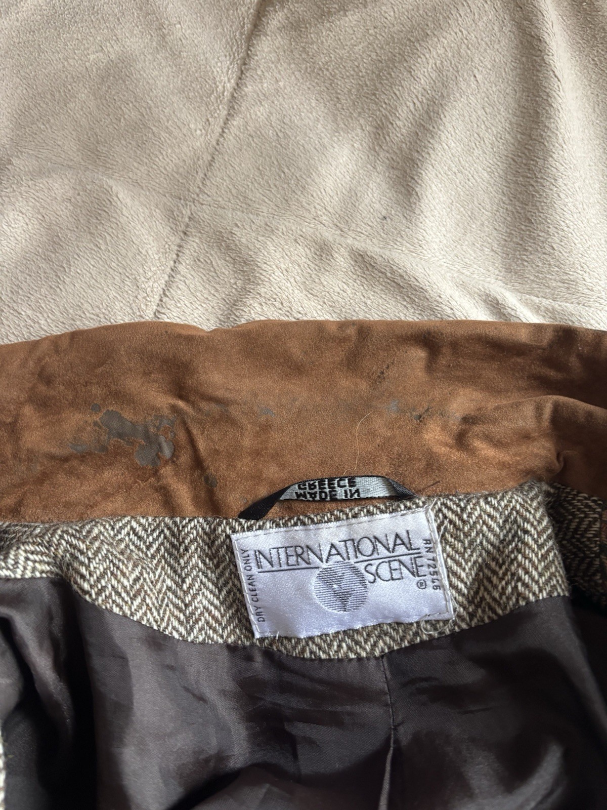 VTG International Scene Wool & Suede Patchwork Sport Coat Women’s size 13/14