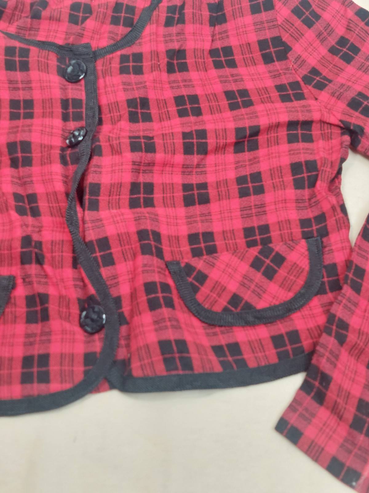 True Vintage 80s 90s Red Black Plaid Crop Top Long Shirt Grunge Y2K Academia