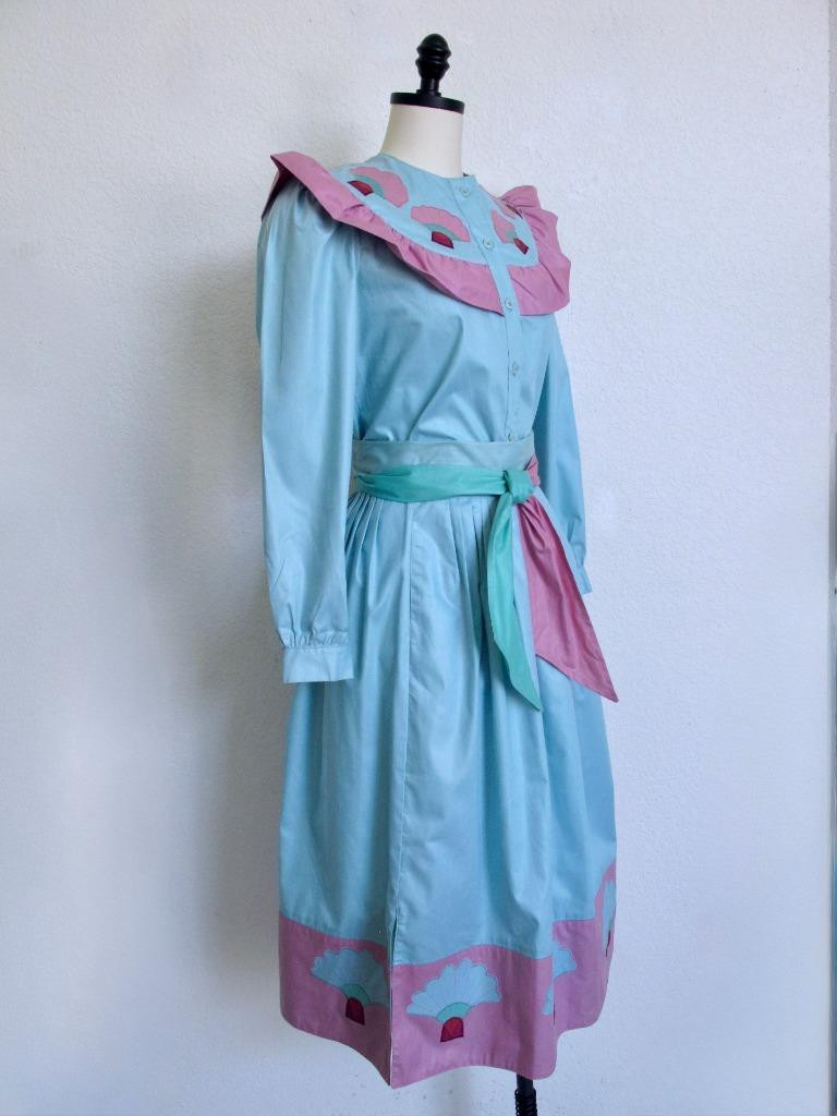 Vintage 80s Salaminder Kansas City Southwestern 2Pc Dress Top Skirt XXS Applique