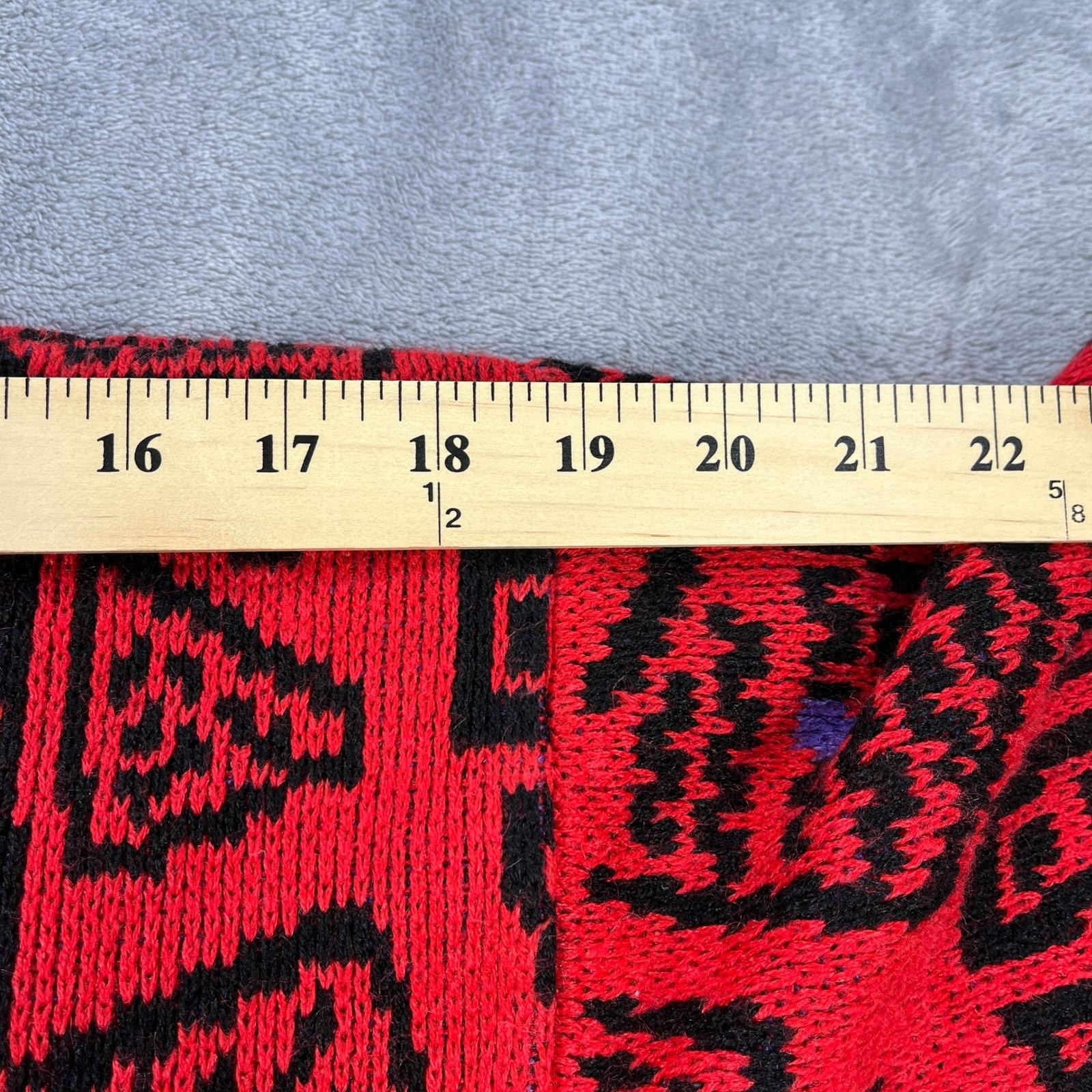 Vintage 90s Statement Sweater M Red Black Geometric Knit Grandpa Sweater Retro