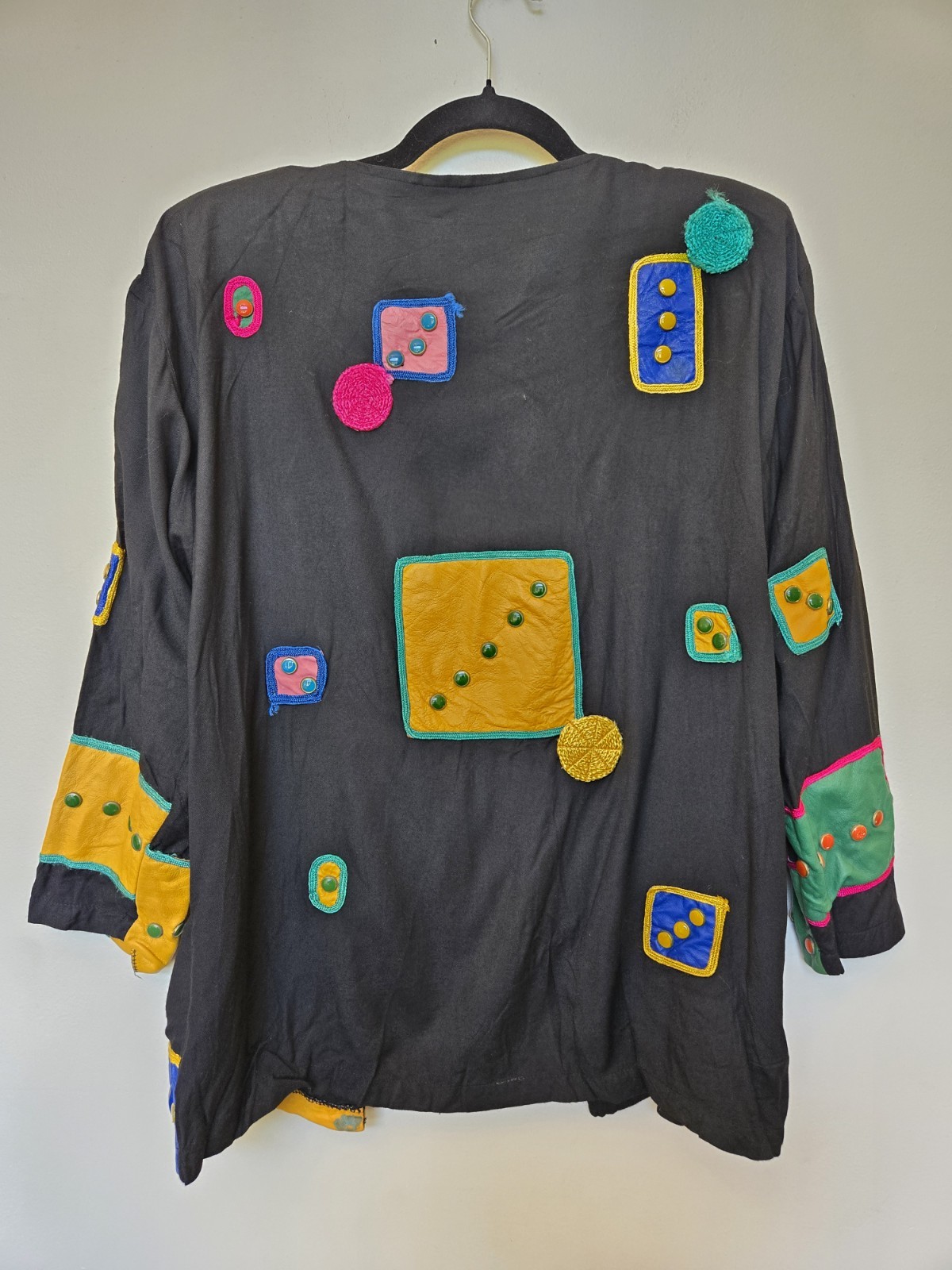 Vintage 80s 90s Womens Outfit Sz M Leather Patch Work Art To Wear Hippie Loose