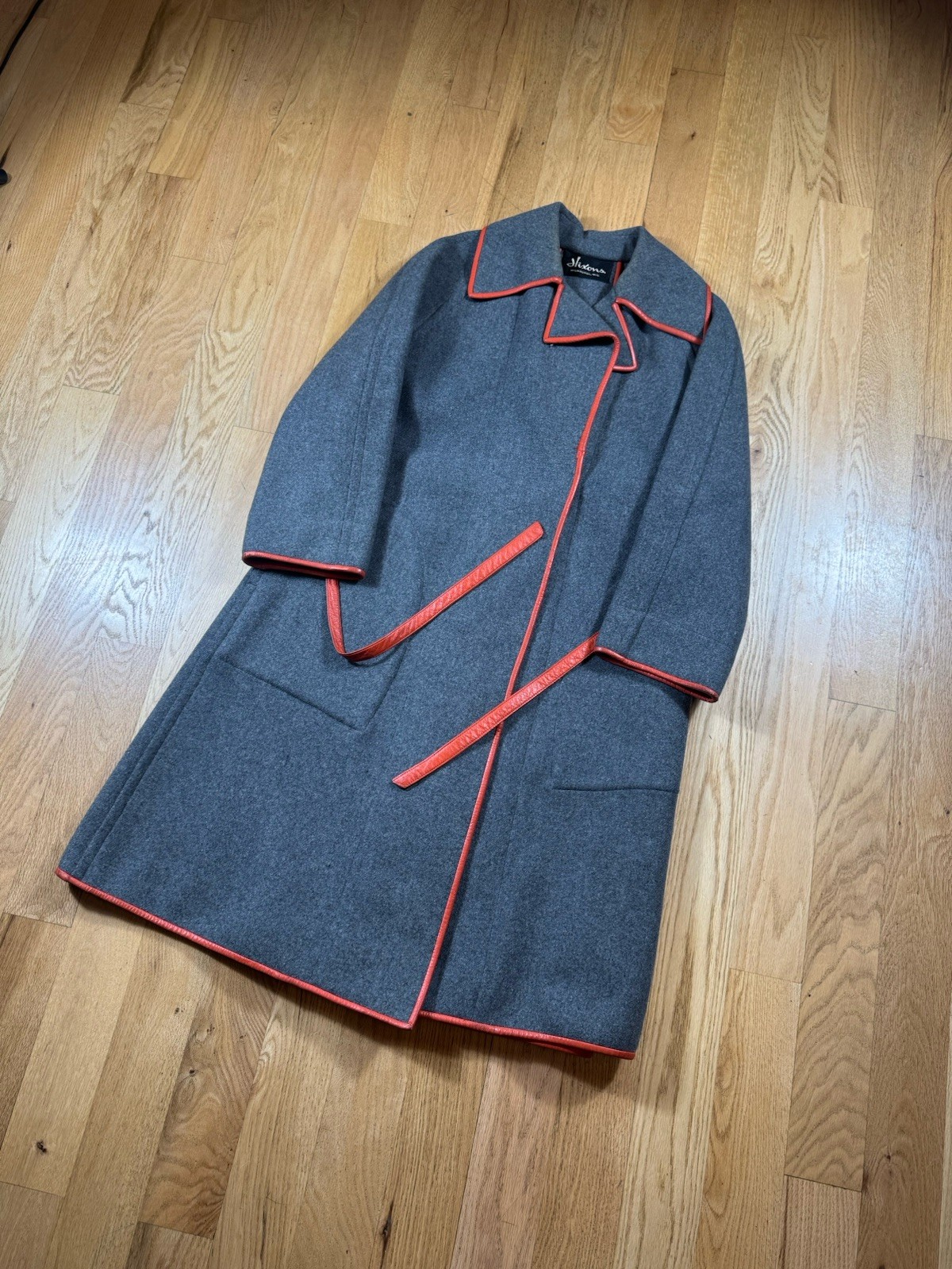 Rare Vintage 60s/70s Sills Bonnie Cashin Leather Binding Belted Wool Coat
