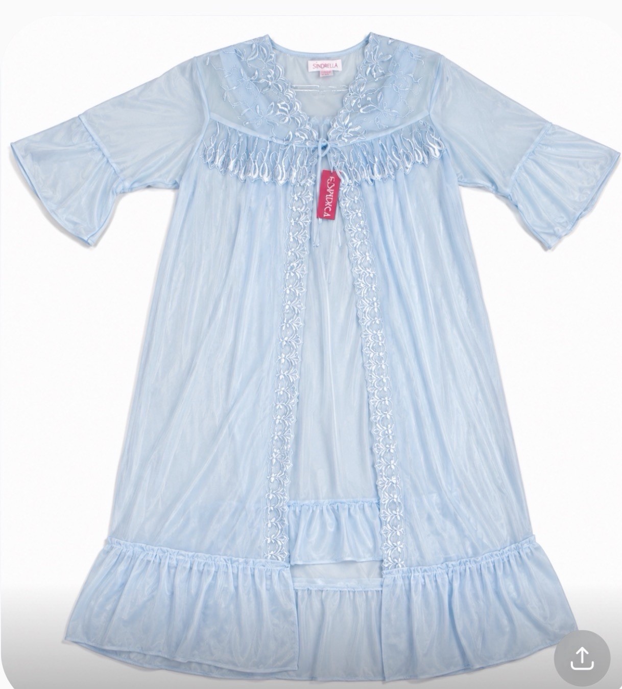 NWT Vintage Sindrella Blue Lace Peignoir Set Nightgown Robe Large