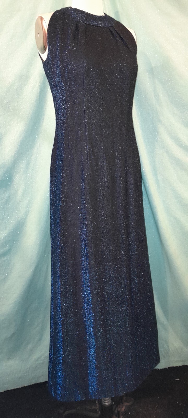 Vtg 60s Sapphire Blue LUREX long Evening Cocktail Party Sheath Dress