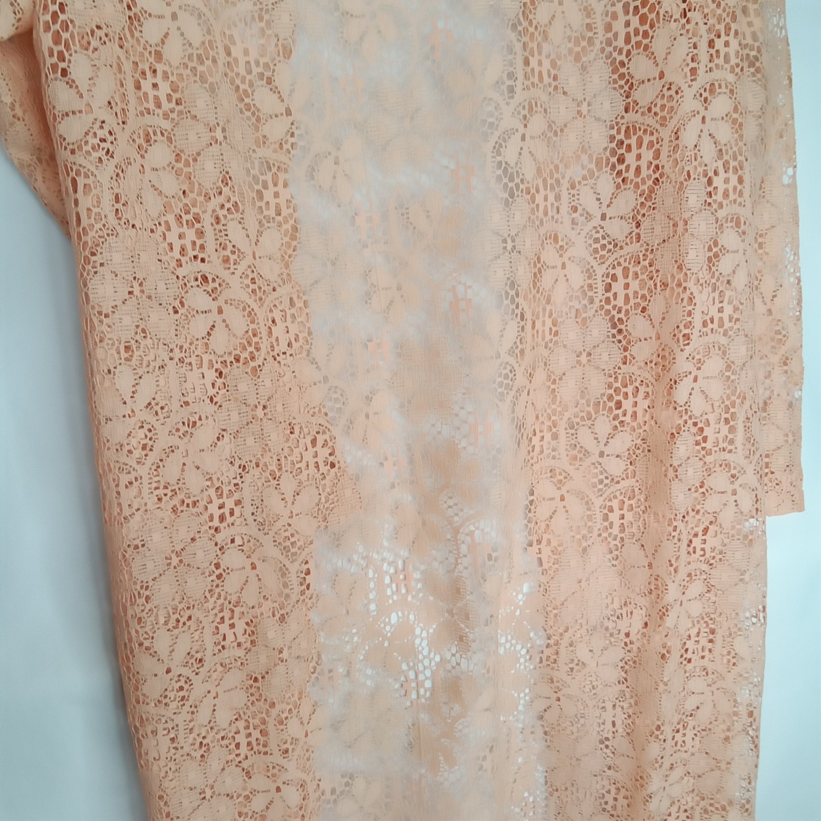 Vintage Miss Rubette Peach Floral Lace Long Robe Duster Jacket & Dress 1960s