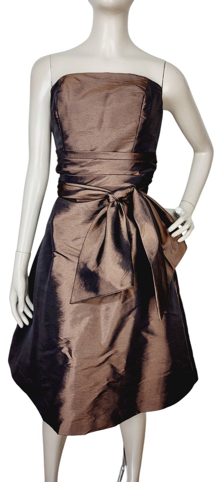 Vintage Bill Levkoff Brown Taffeta Strapless Big Bow A-Line Party Dress Size 10