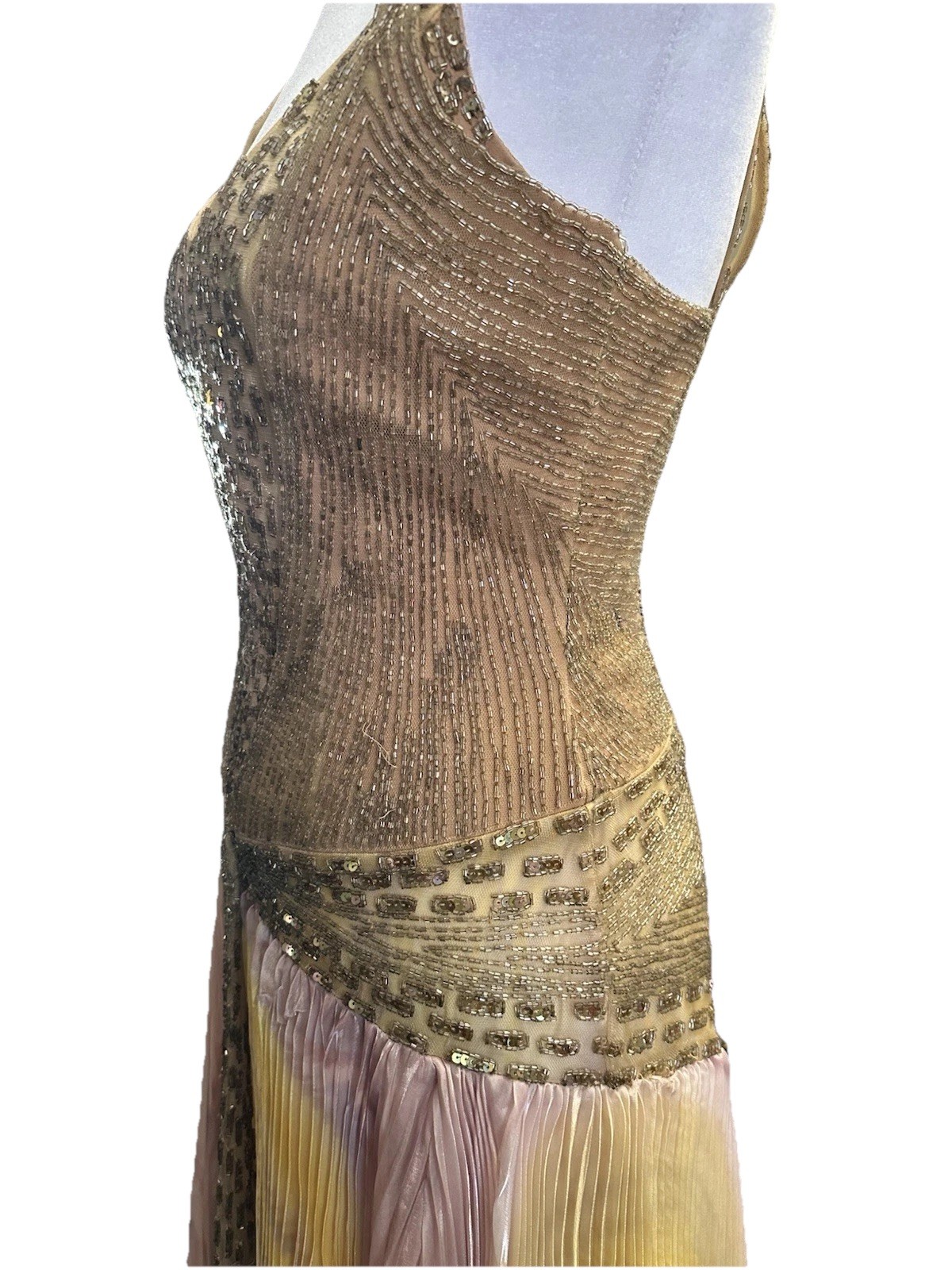 Vintage 70s Mike Benet Beaded Couture Look Fairycore Handkerchief Hem Gown