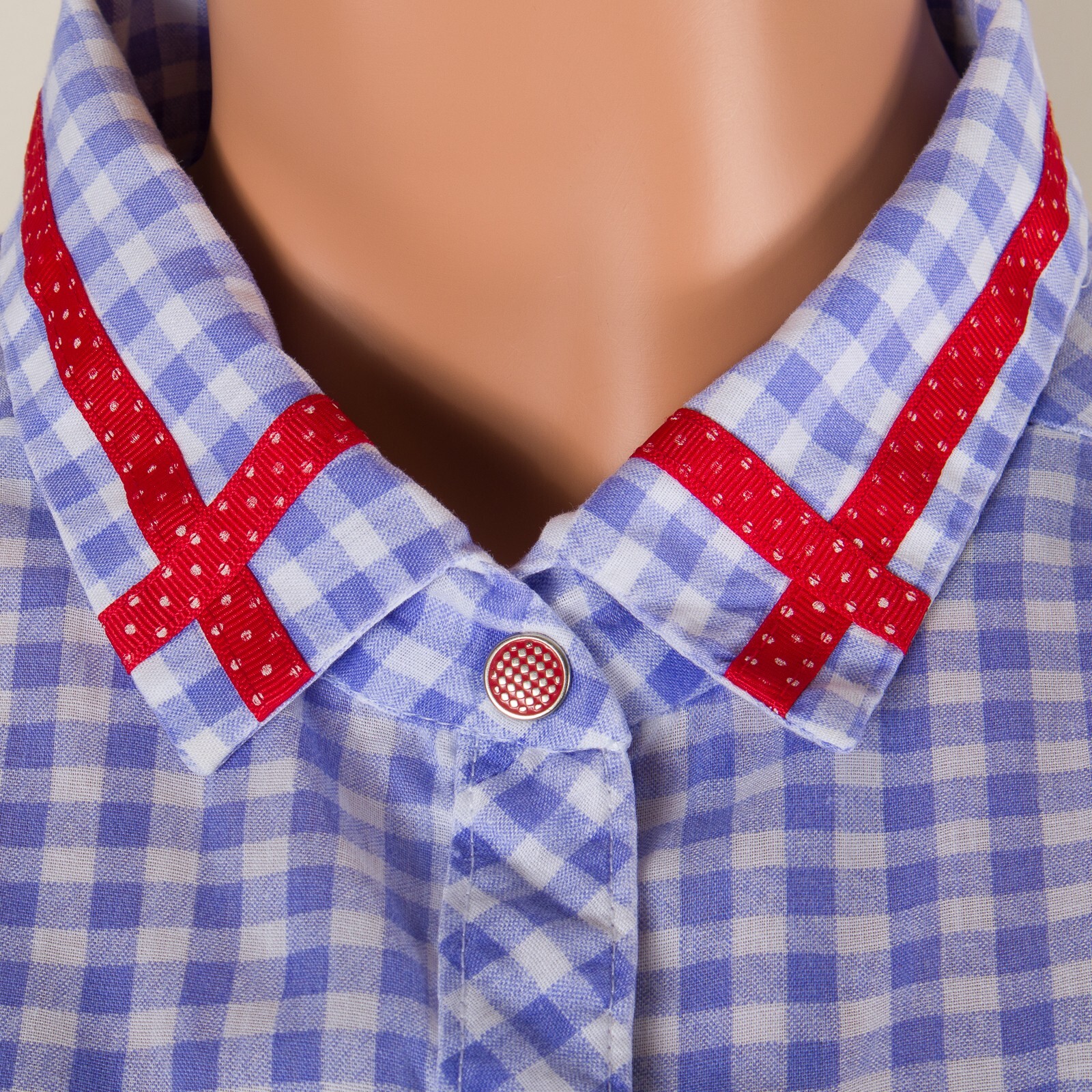 💖 SMART TIME Size M Blue Gingham Robe Housecoat MuMu Snap Pockets Red Trim