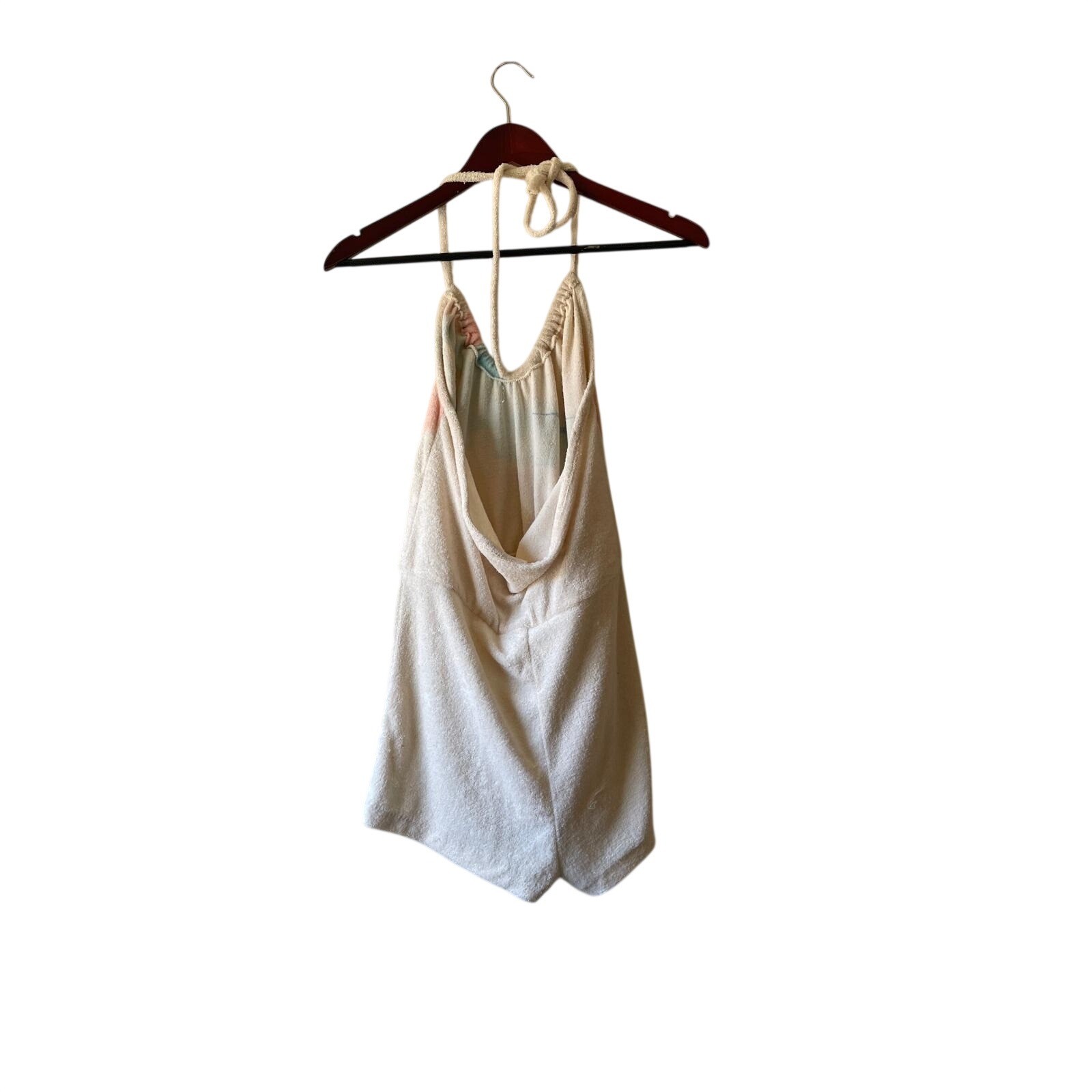 Vintage Terry Cloth 70s Halter Romper Pastel Sunset Seascape Beach small