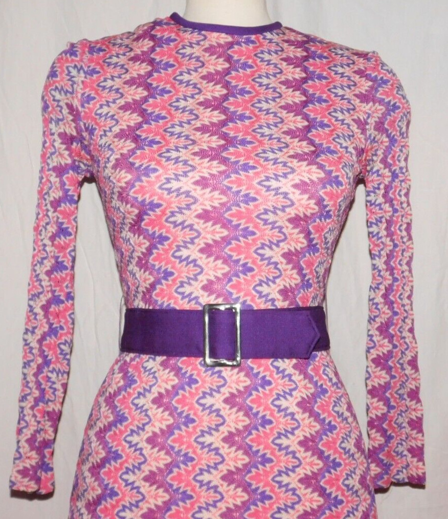 VTG 60’s NU MODE DRESS MOD Pink Purple Bold Psychedelic ZigZag Belt sz S
