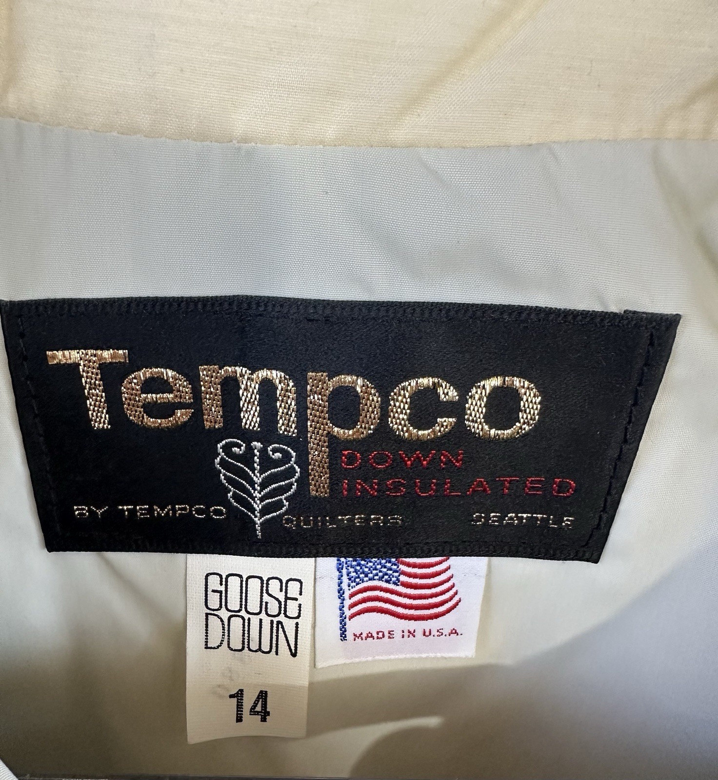 VTG TEMPCO Puffer Jacket Down Insulated Quilted 70s Cream Women’s Size 14