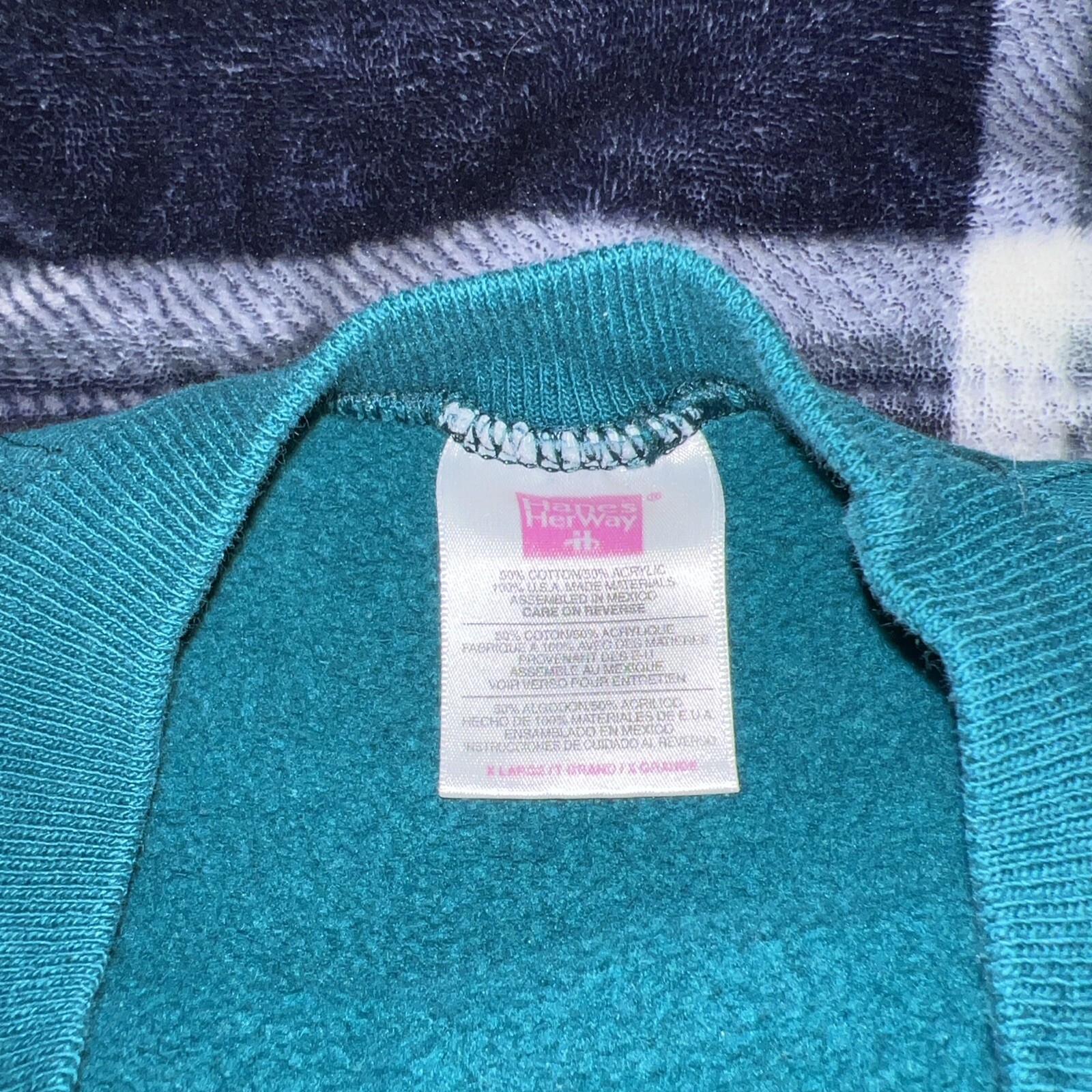 Vintage Hanes Her Way 90s pullover crewneck sweatshirt XL Teal Made in USA