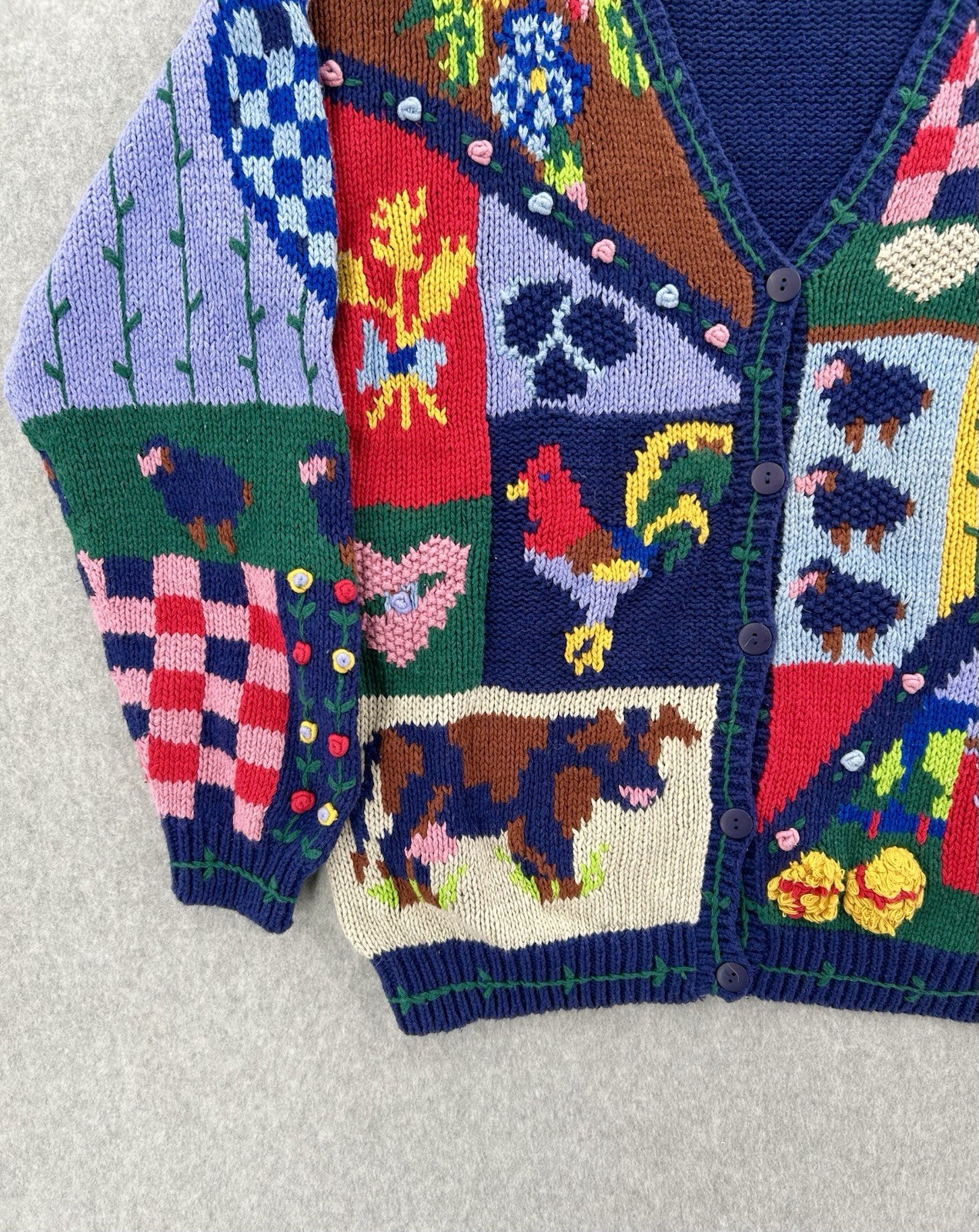 NEW Vtg Cardigan Sweater Large Barn Farm Animal Cow Knit Cardigan Size XL NWT