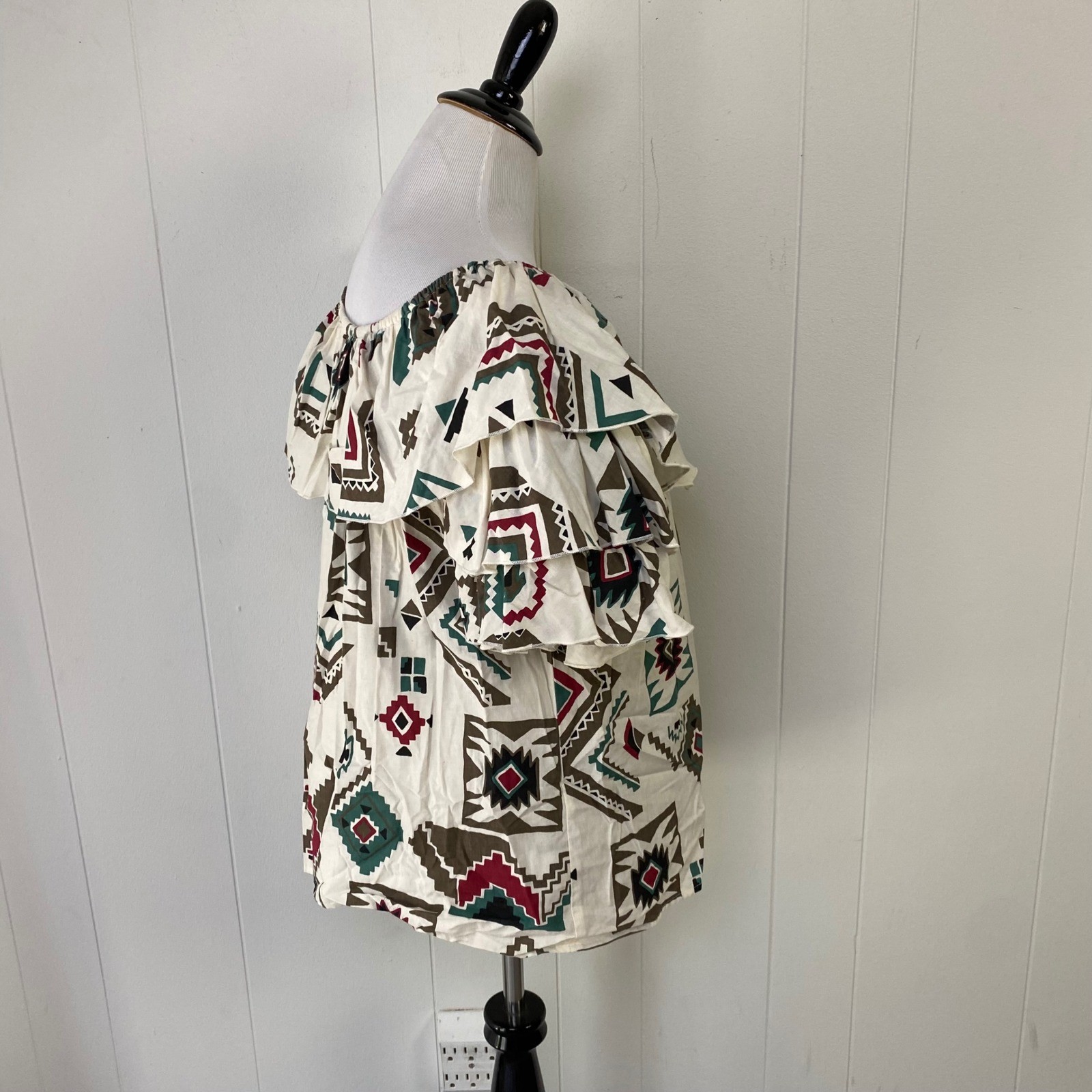 VTG Western Collection Off Shoulder Ruffle Peasant Shirt M Square Dance Western