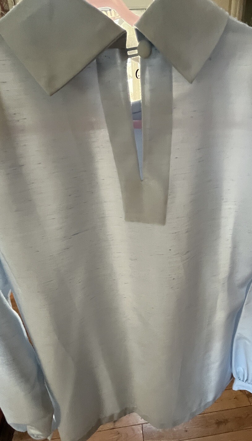 VTG Pleated Thai Silk Tunic Top S Pale Blue Collar Cuff Excel Cond SPRING BEAUTY