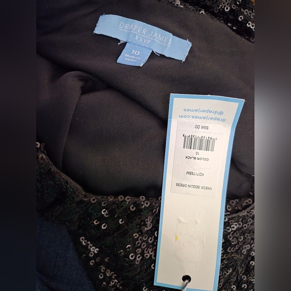 Draper James RSVP Sequin Dress Women’s 10 Black Sleeveless V-Neck Cocktail Nwt