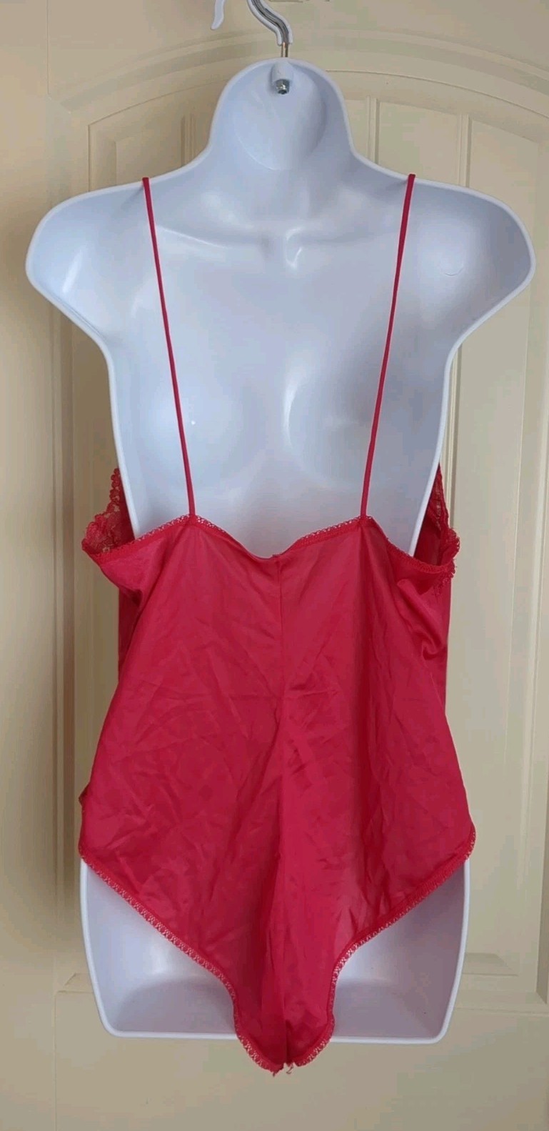 VTG ALANA GALE TEDDY BODYSUIT PLAYSUIT ROMPER PLUNGE HIGH LEG LACE NYLON RED MED