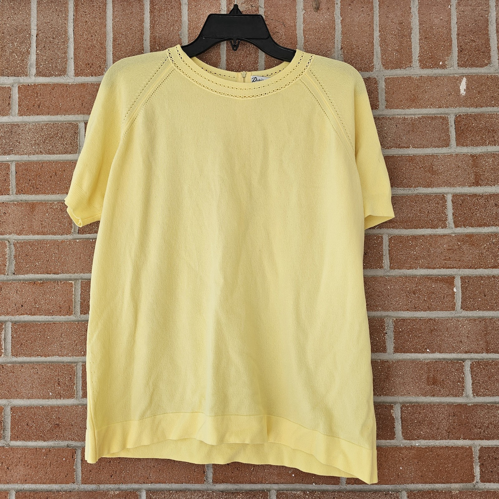 Vtg Designers Action Knit Yellow 100% Antron Nylon Short Sleeve T Shirt Top XL?