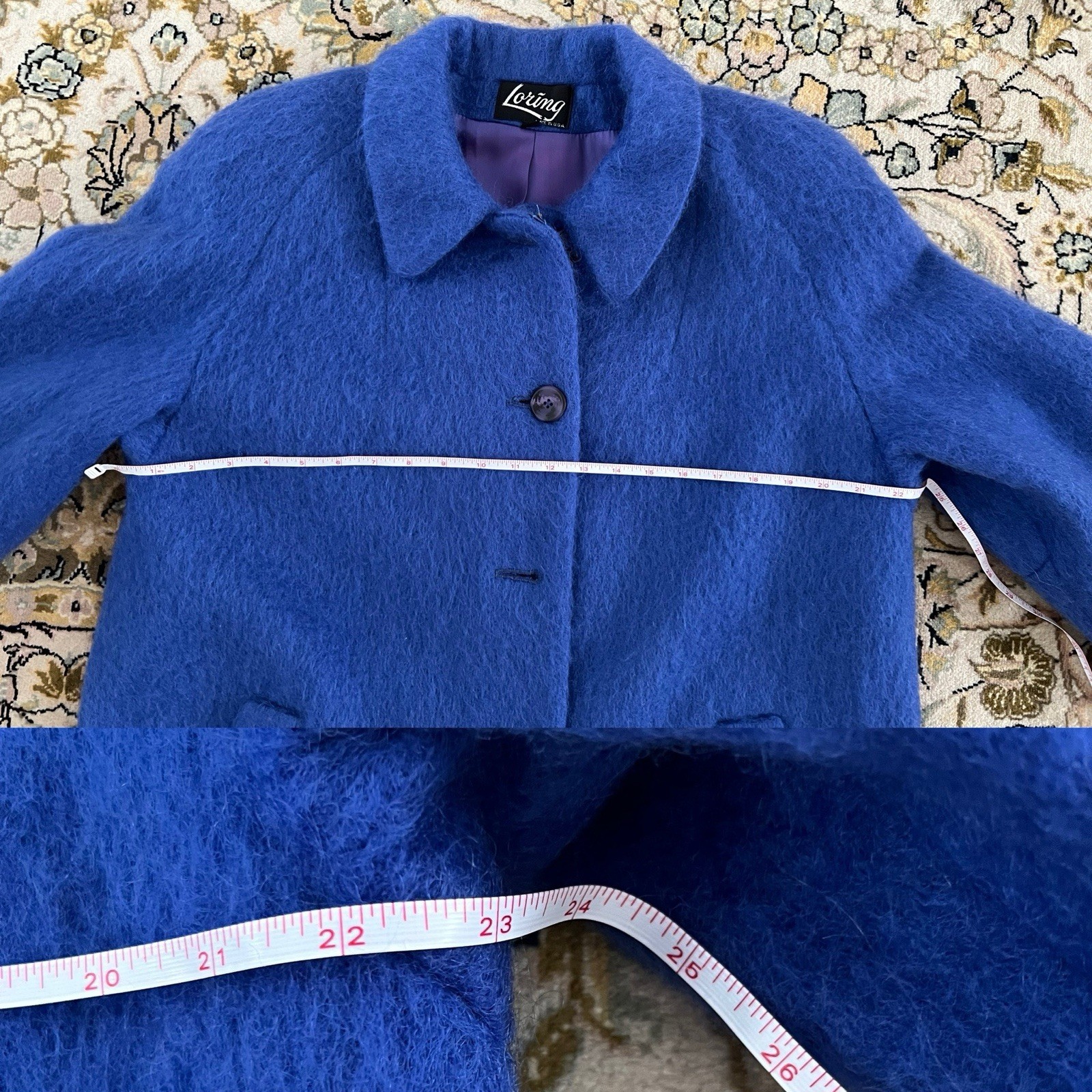 Loring Vintage 90% Mohair Wool Royal Blue Long Coat 14 XL Classic Union Made USA