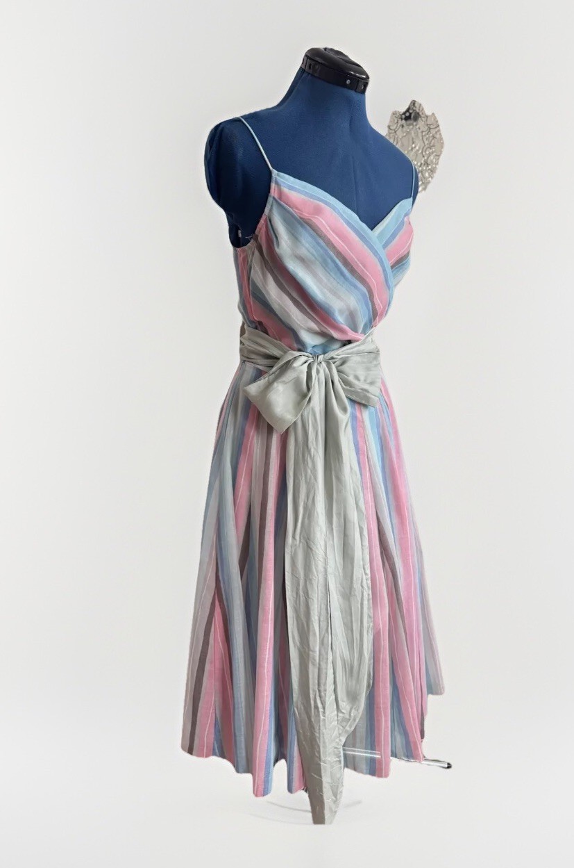 vintage 70s 80s Style C’est Moi rainbow striped strappy Sun Tea Party Dress M