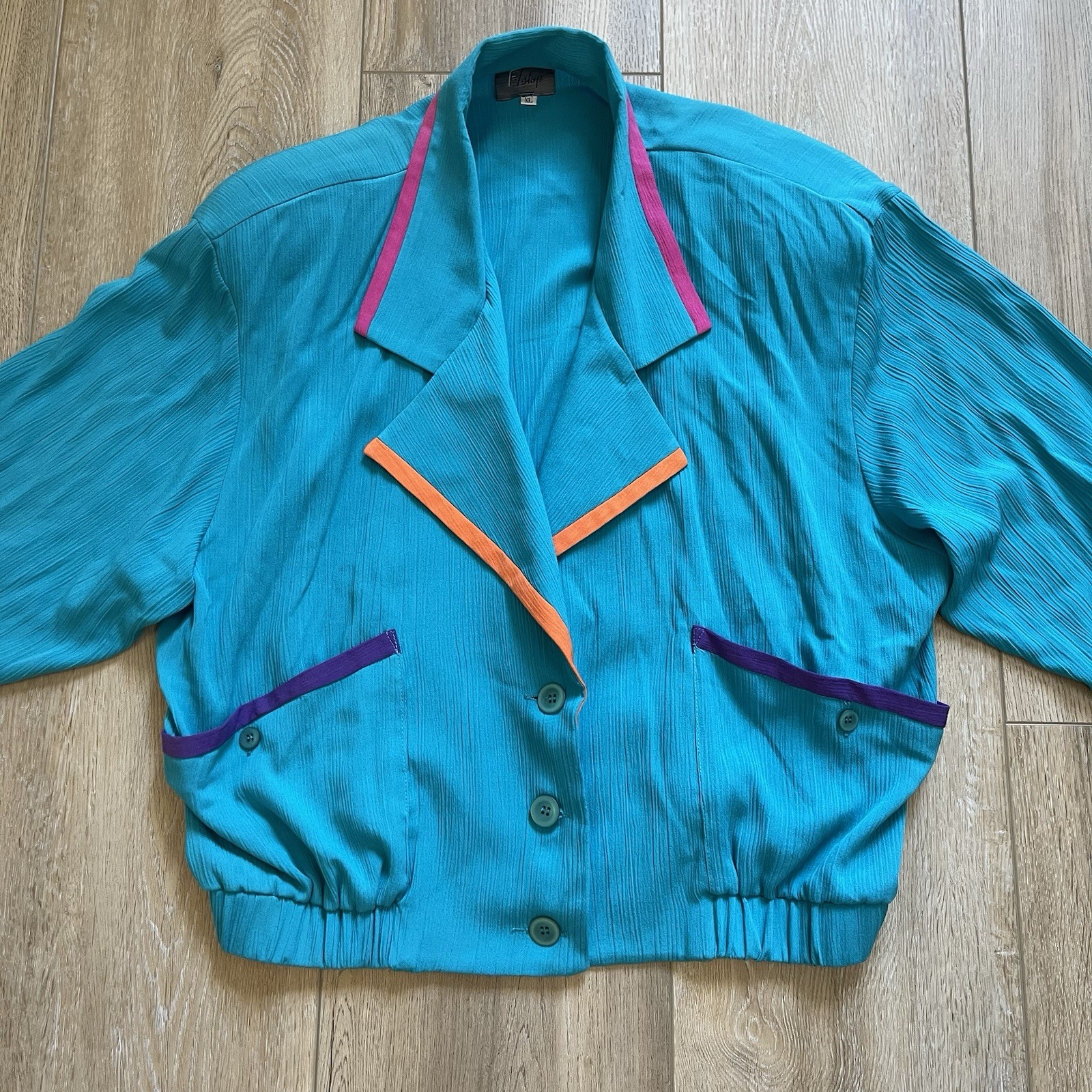 Vintage 1980s/1990s Color Block Teal Women’s Blouse Blazer NEW MADE IN USA