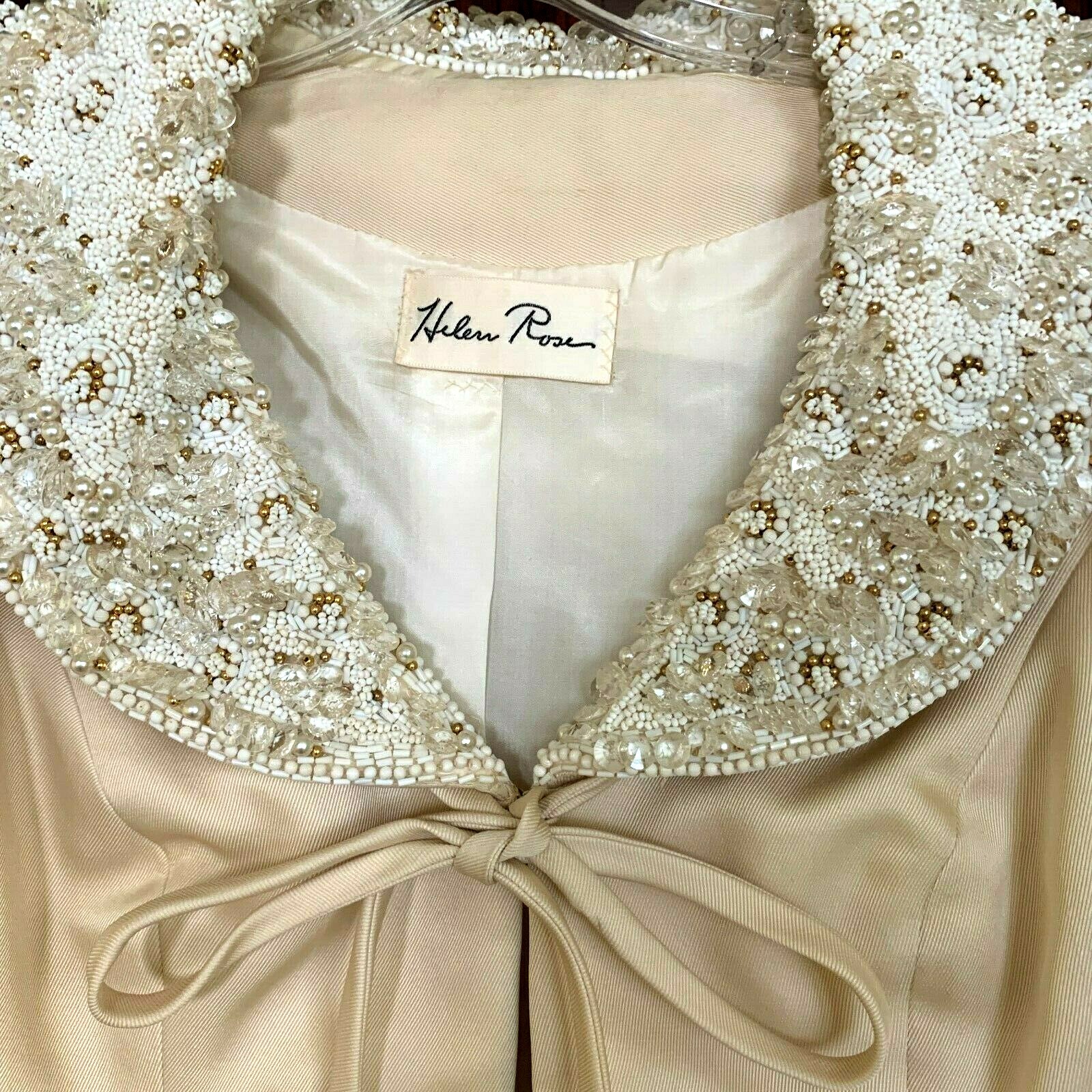 Vintage HELEN ROSE 2 Piece Formal Dress & Jacket Beaded Jeweled Cream Color Sz M