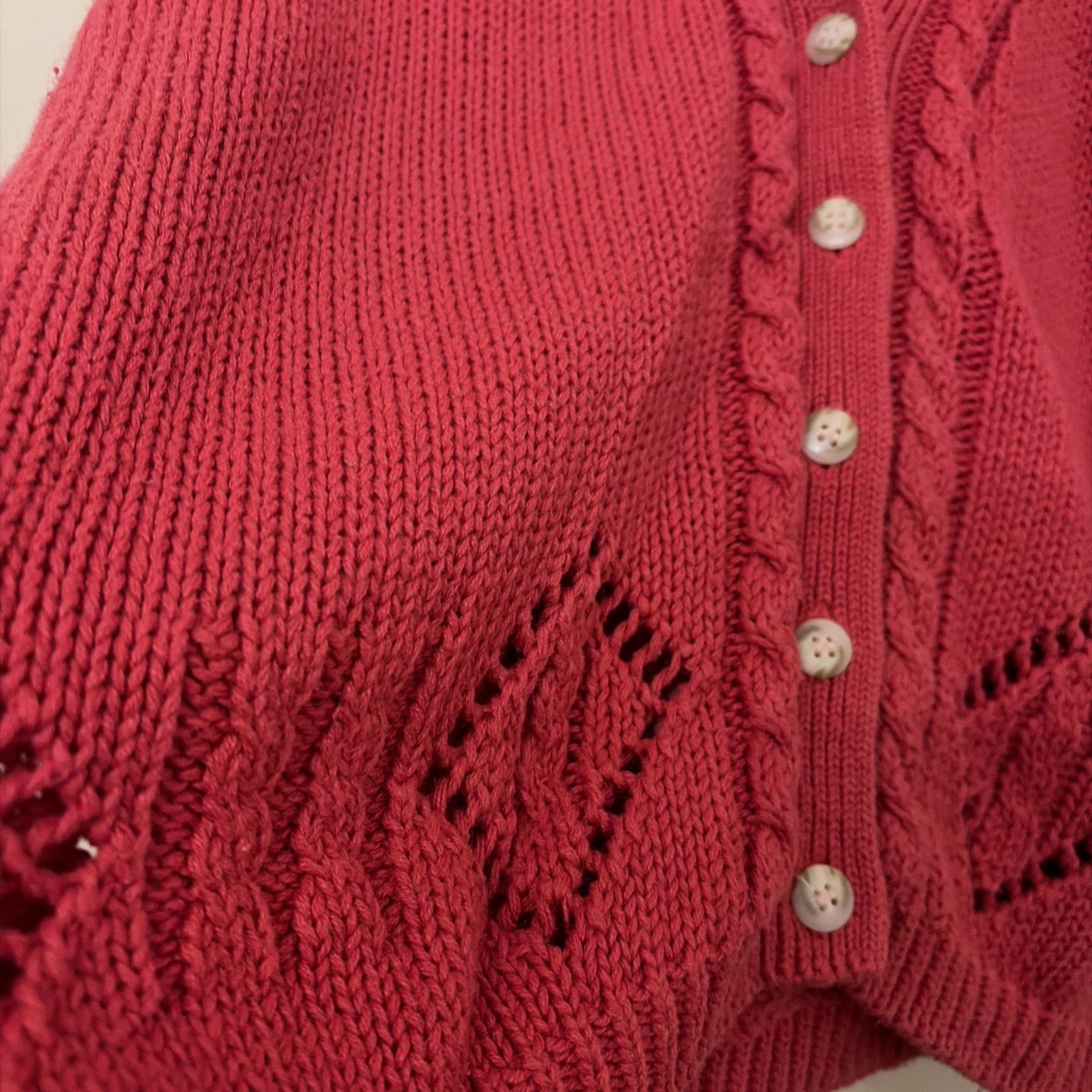 Vintage Outback Red Womens Cable Knit Oversized Cardigan Sweater Size Large Red