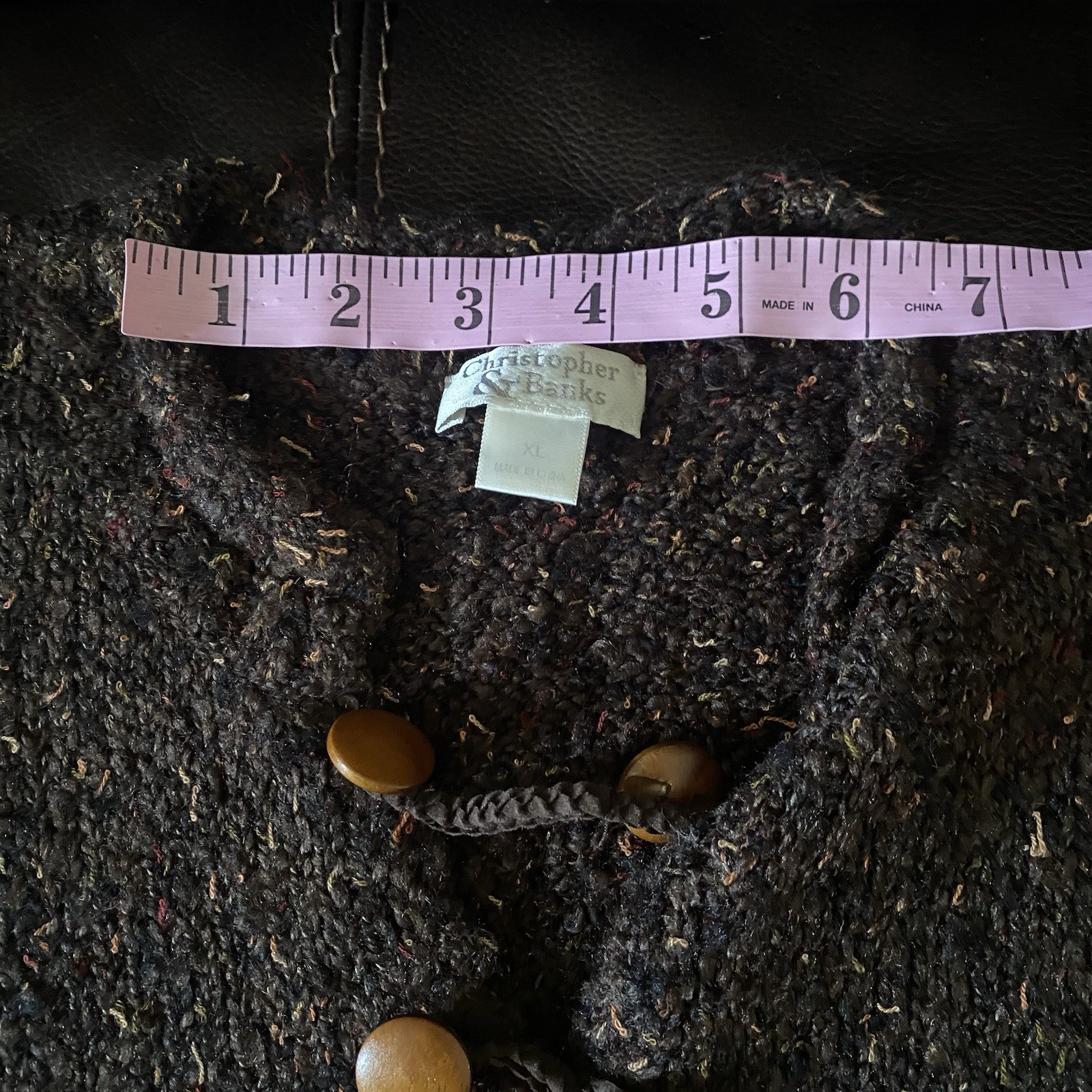 Vintage Christopher & Banks Brown Sweater XL Extra Large Long Sleeve Wood Accent