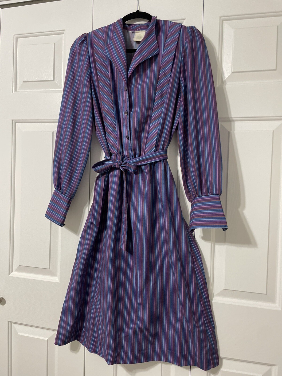 Vintage Secretary Dress Purple Multicolor Strips Size 11/12
