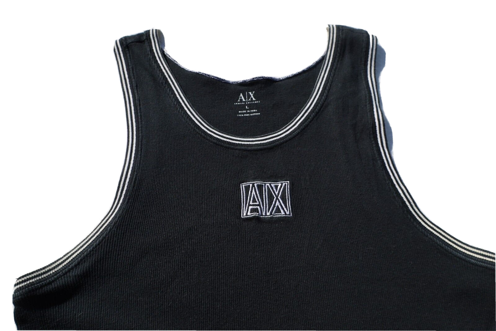 Vintage 90s Armani Exchange T-Shirt black white Tank Top sewn block AX logo L