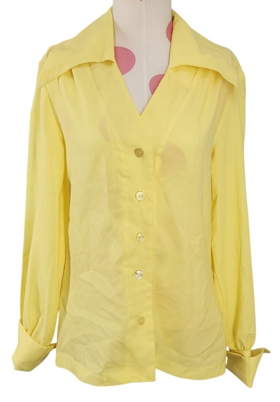 Vintage Lady Arrow Yellow Collared Cuffed Long Sleeve Button Down Blouse 70’s 12