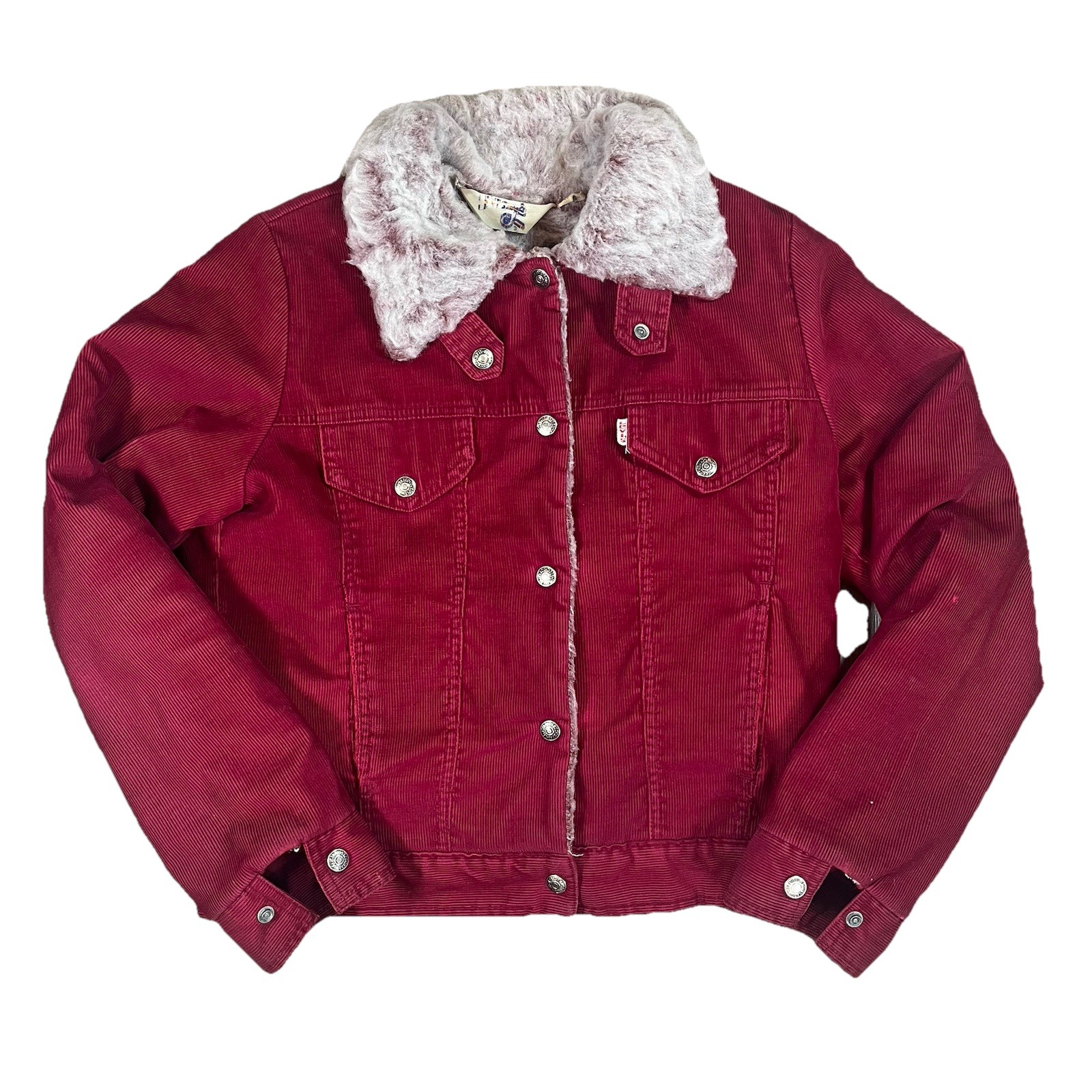 Vintage Levis Corduroy Trucker Jacket Womens Size Med Red Sherpa Lined USA 70s