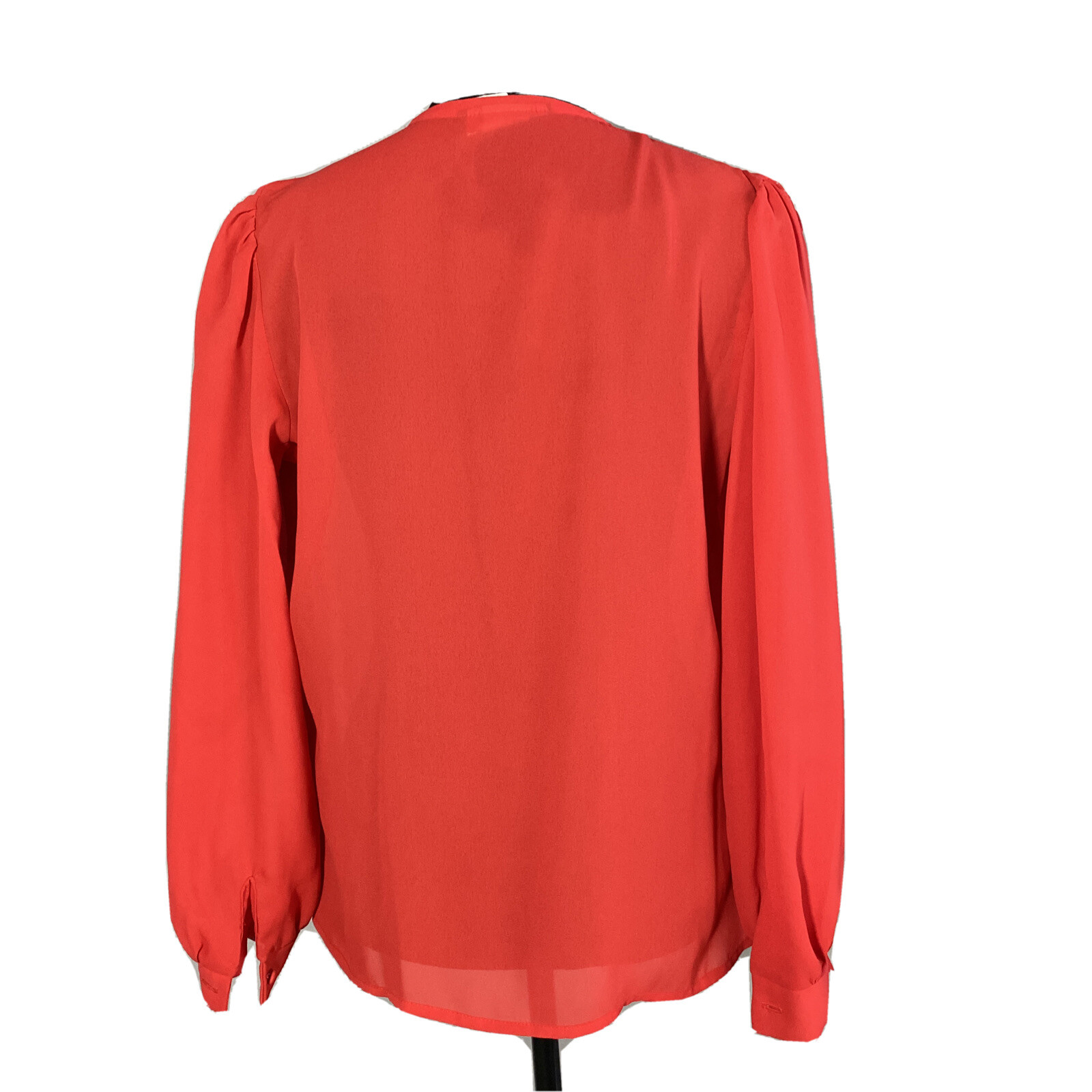 VTG Puccini Blouse Sz 8 True Red Button Loop Pleat Shoulder Long Sl Top Work USA