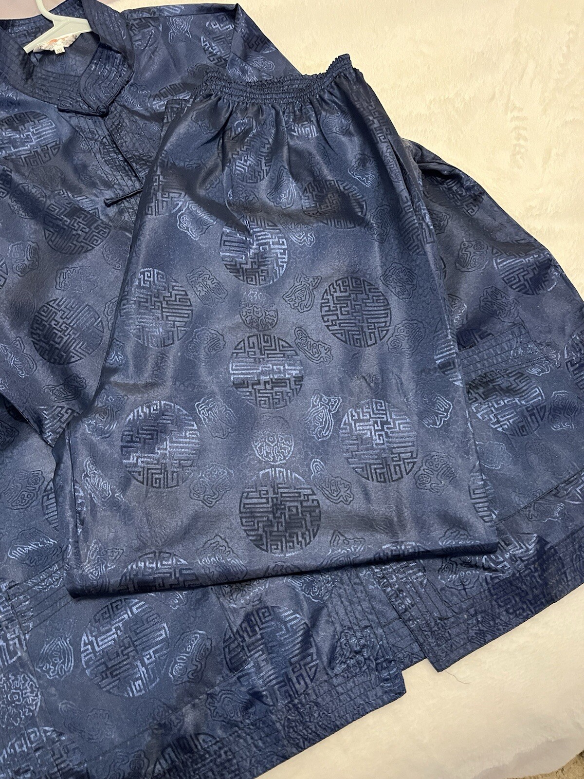 Vintage Golden Dragon Asian Brocade Satan XXL Sleepwear Set Cosplay