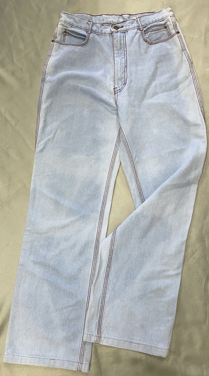 1970s Pentimento Frosted Blue Jean Denim Hi Rise Pants Juniors 13 Tube Leg 28×30
