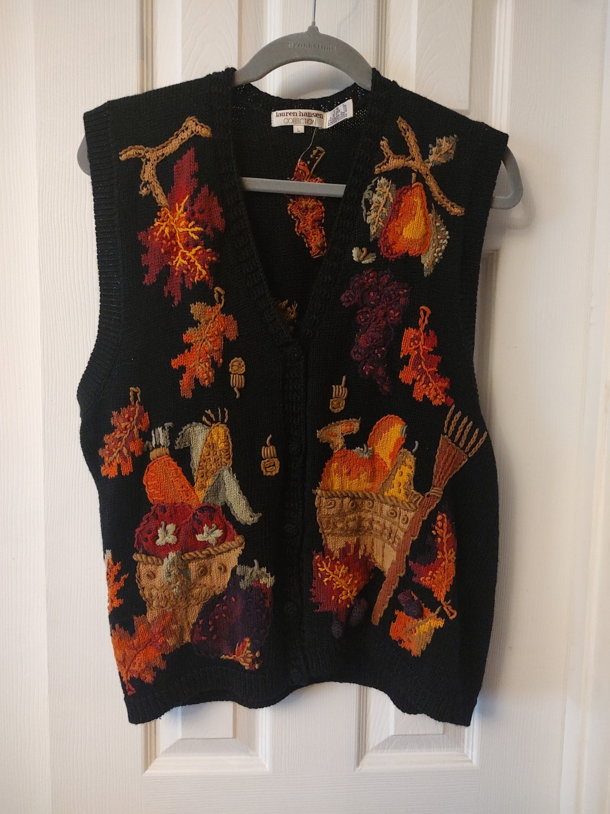 Vintage 90s Lauren Hansen Collection Autumn Harvest Fall Halloween Vest Large