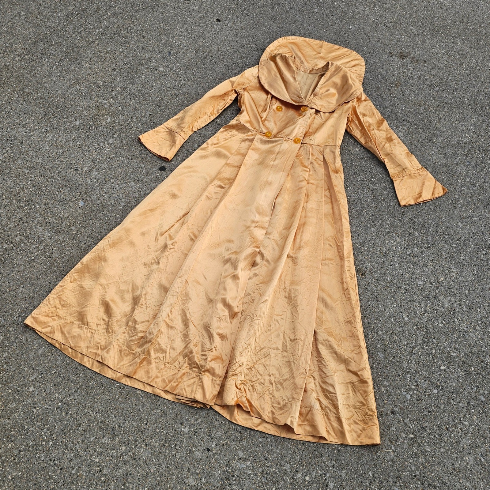Vintage 40s Satin Gold Apricot Jacket Collar Double Breasted Coat Dressing Gown