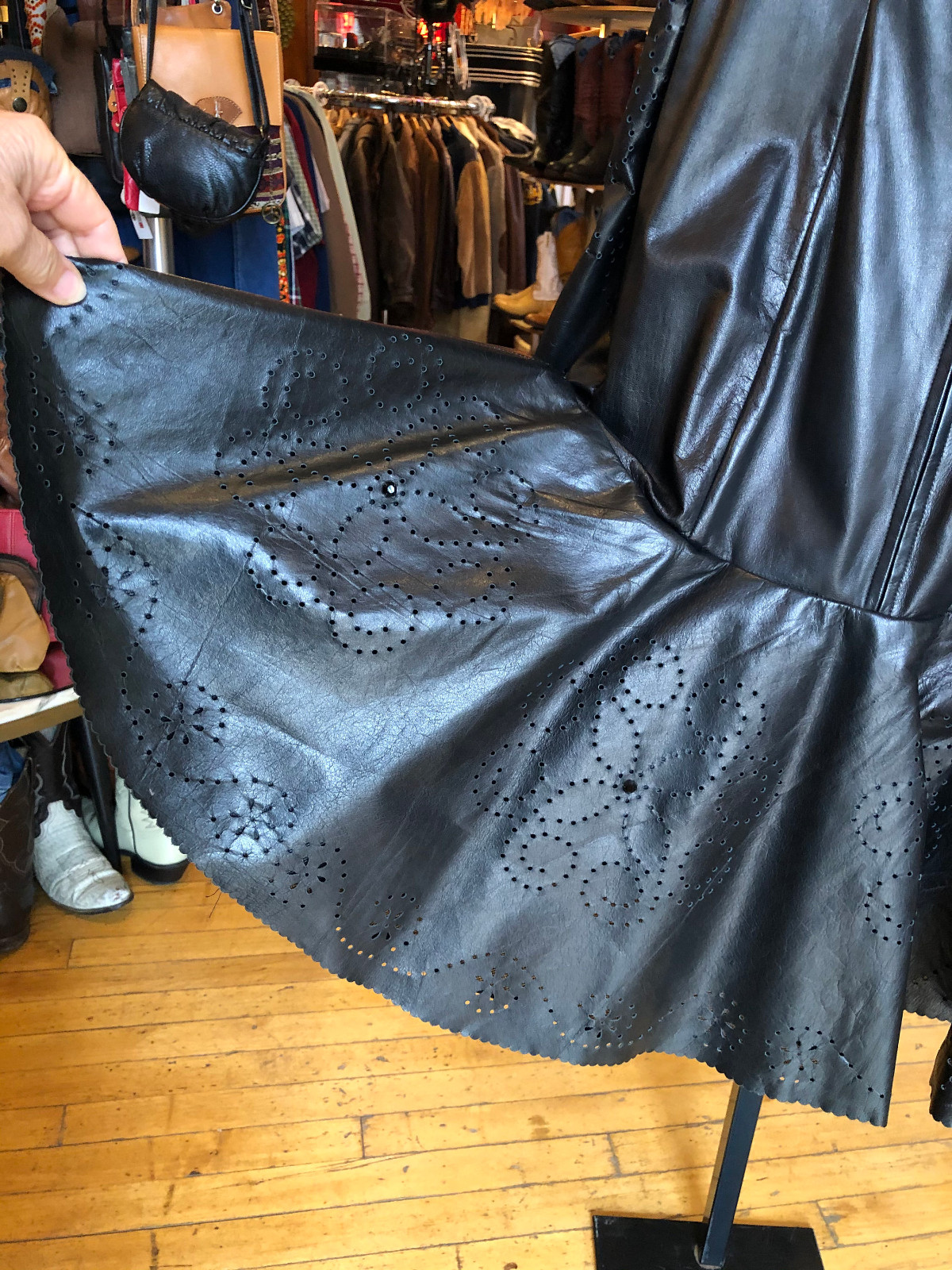 Vintage 80’s Black Leather and Silk-like Lined Dress Women’s Medium
