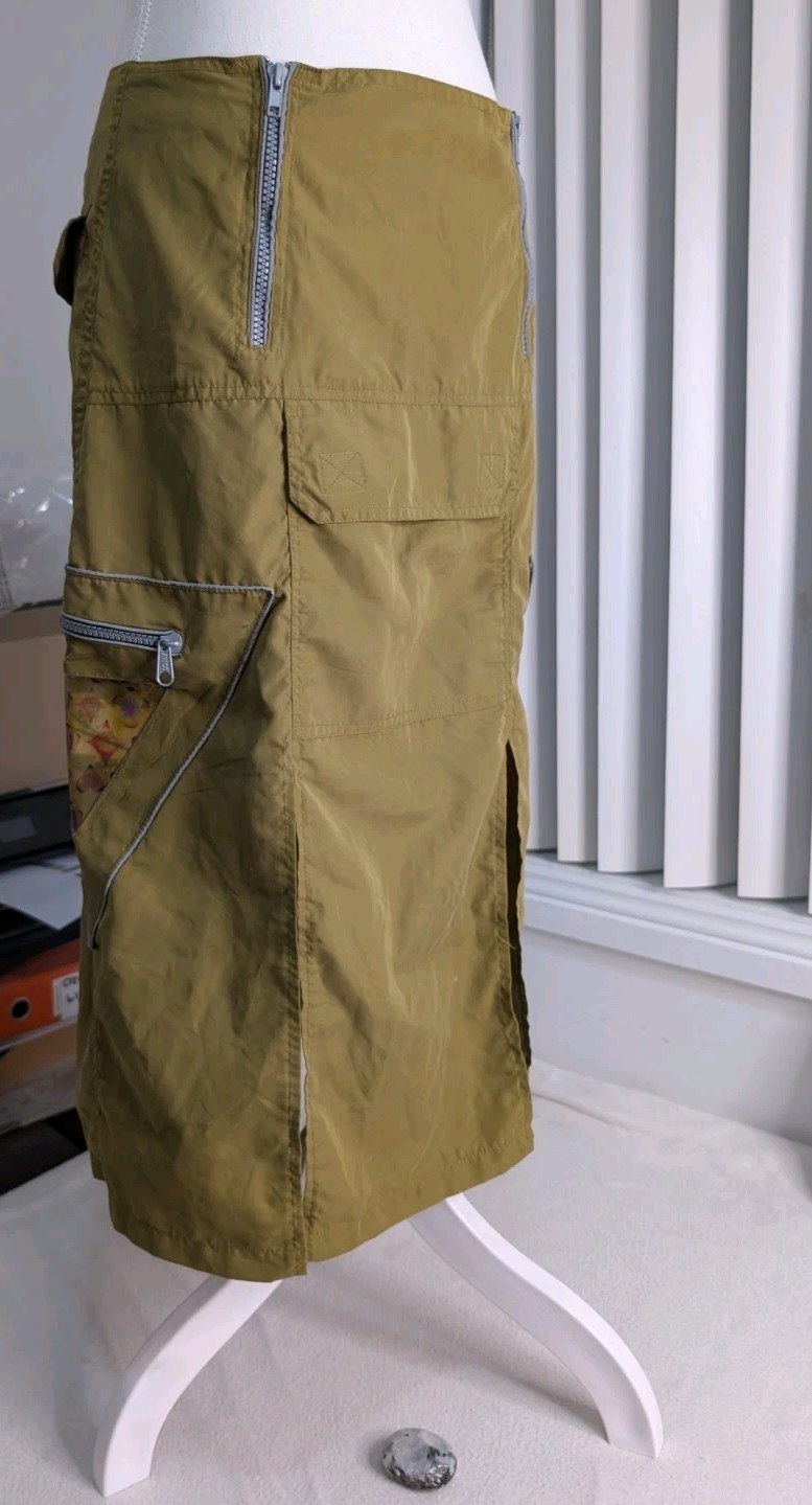 VTG 90s Y2K Toasta Rave Cargo Maxi Skirt Khaki Green Gorpcore Cyber Techwear S