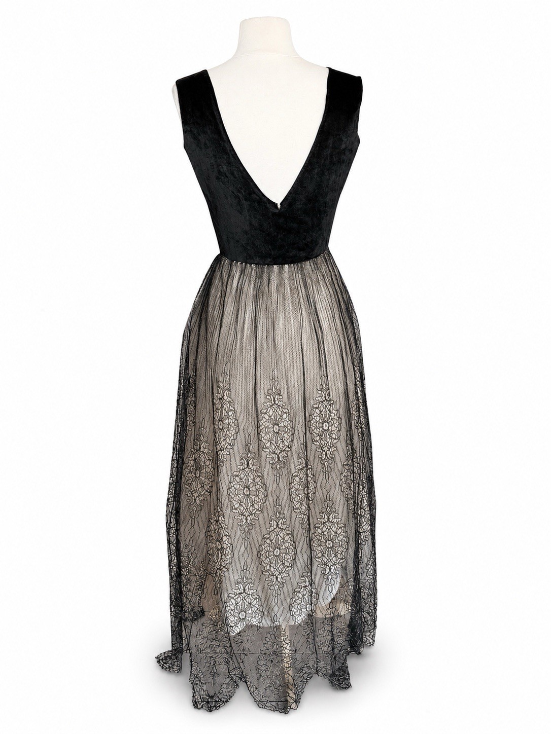 Vintage 1930s Hollywood Gown Black Velvet Antique Lace Dress Paramount Studios