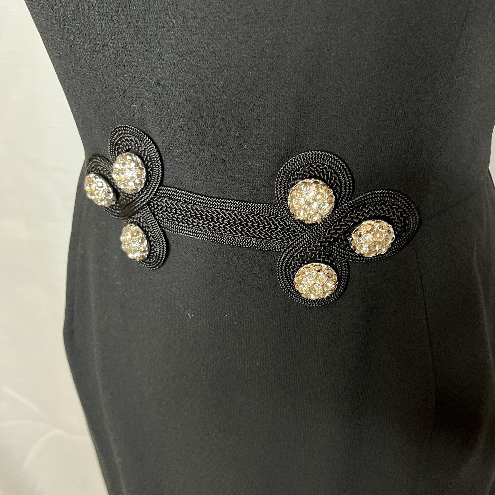 Vintage Francais Huey Waltzer Black Sheath Dress 4 Rhinestone Cocktail Elegant