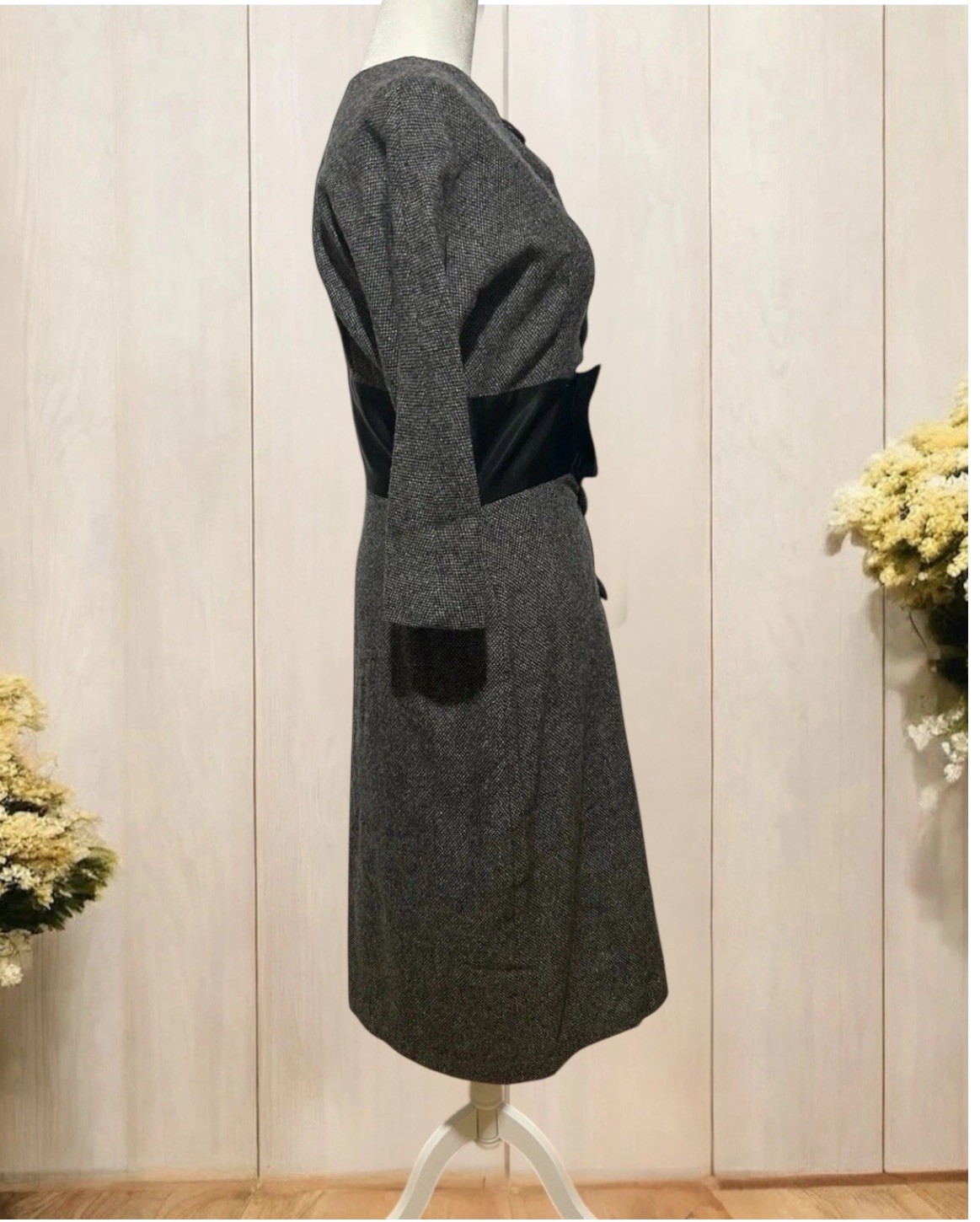 Vintage 1960s Wool Dress Tweed Mod Maggie Stover Union Made 28”W S/M Gray Fall