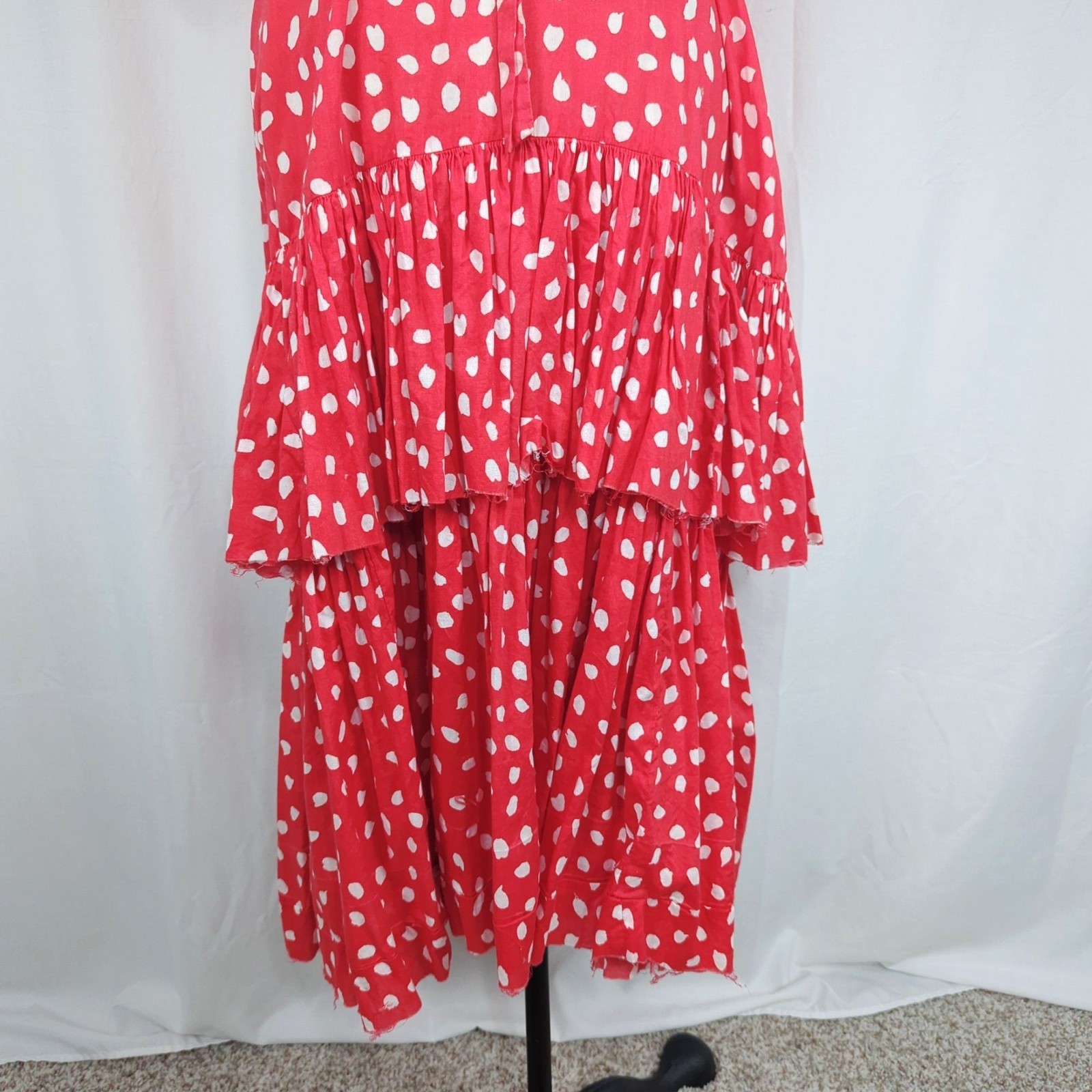 Vintage 70s Stanley Sherman Dress Medium Red Flamenco Polka Dot